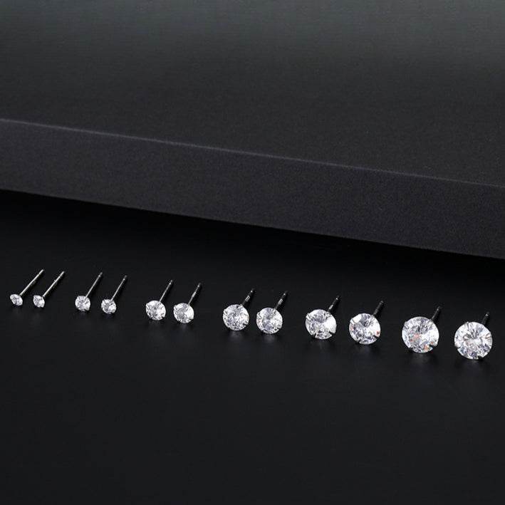 S999 Dazzling Minimalist CZ Stud Earrings, 2-8MM Cubic Zirconia Hypoallergenic Pure Sterling Silver Tiny Earrings for Sensitive Ears Daily