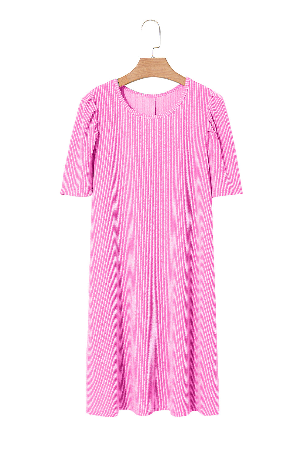 Blossom Corded Crew Neck Puff Sleeve Mini Dress