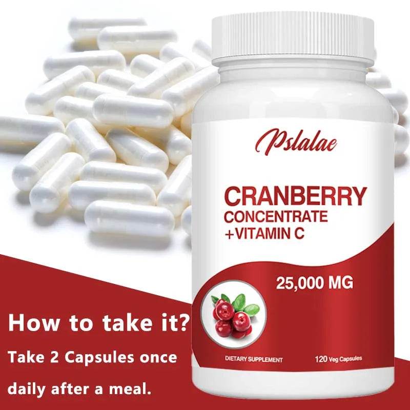 Cranberry Extract Supplement 25,000 Mg - Prostate Support, Aids Urination Contains Vitamin C and Vitamin E - 120 Capsules