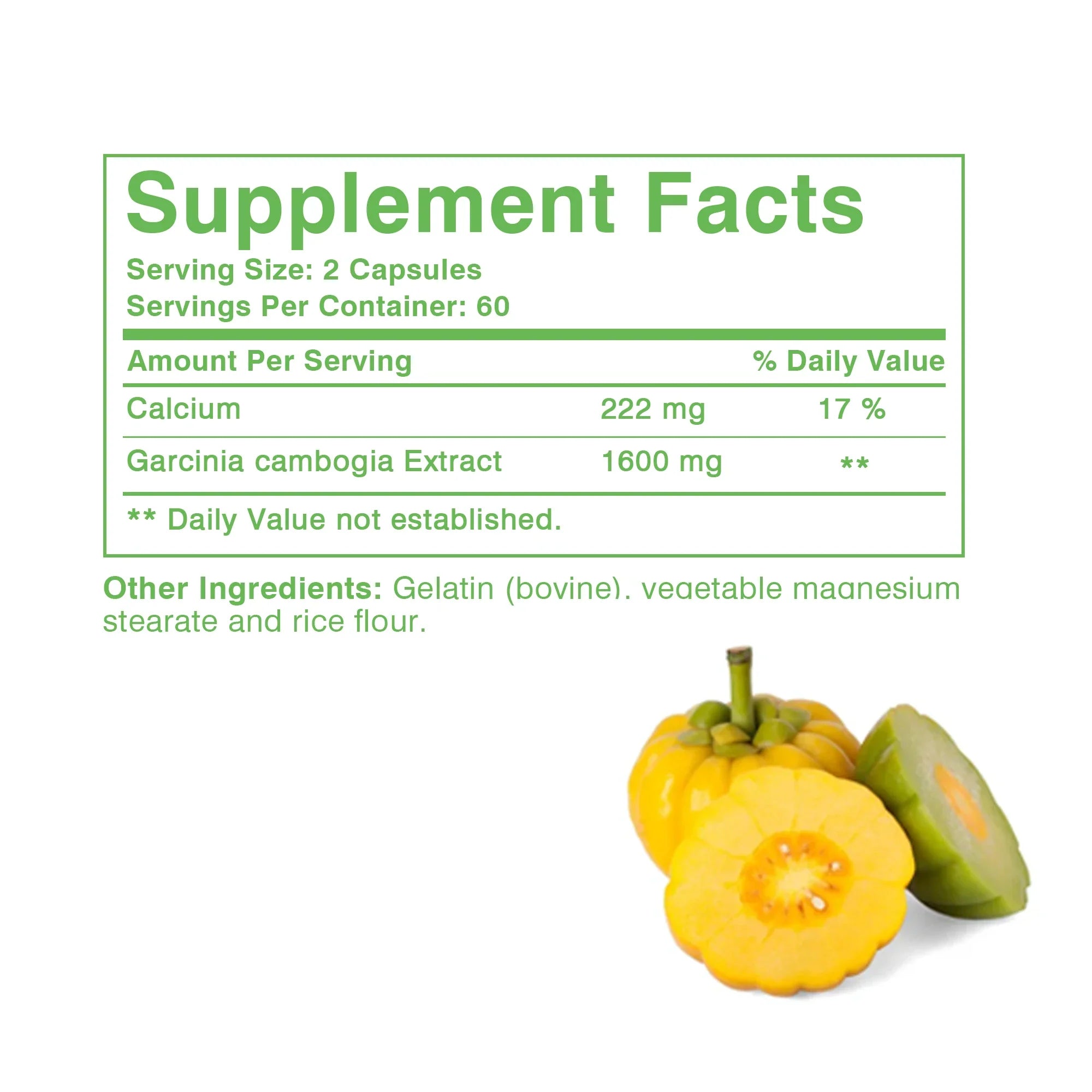 Garcinia Cambogia Health Supplement Appetite Suppression Metabolism Boost Energy Replenishment Colon Cleansing 120 Capsules