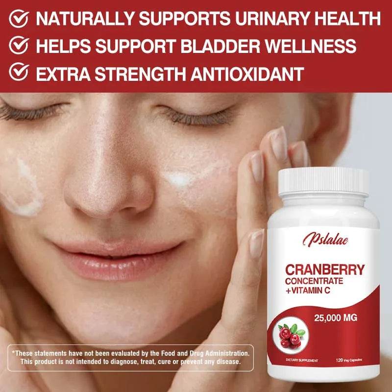 Cranberry Extract Supplement 25,000 Mg - Prostate Support, Aids Urination Contains Vitamin C and Vitamin E - 120 Capsules