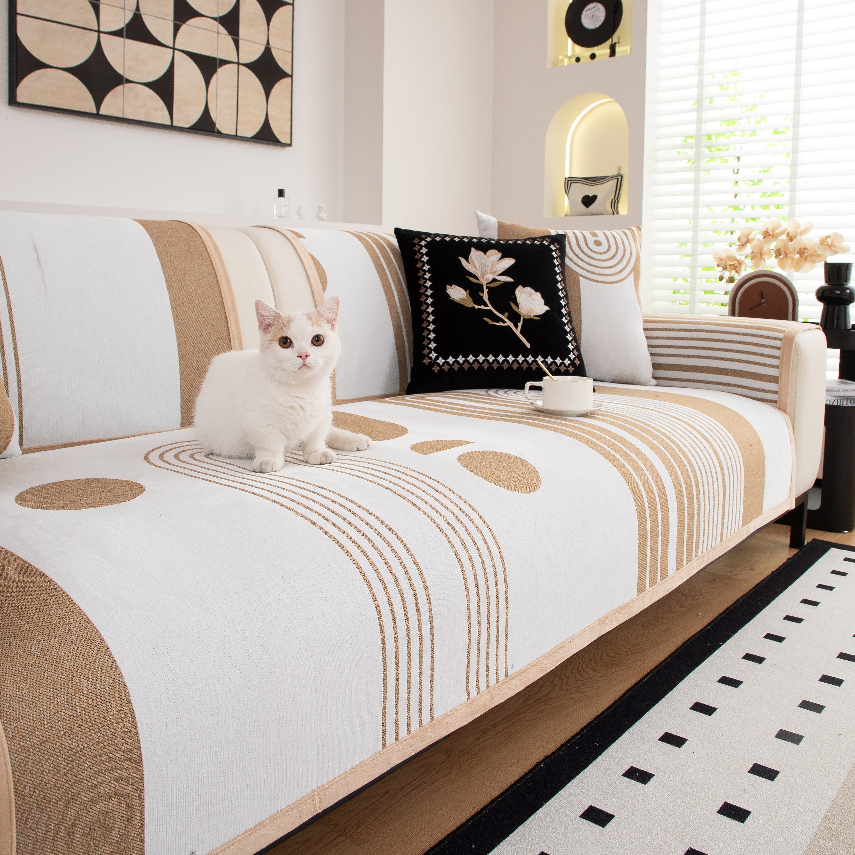 Modern Geometric Sofa Cover - Thick Woven, Pet Friendly, Stylish Couch Protector