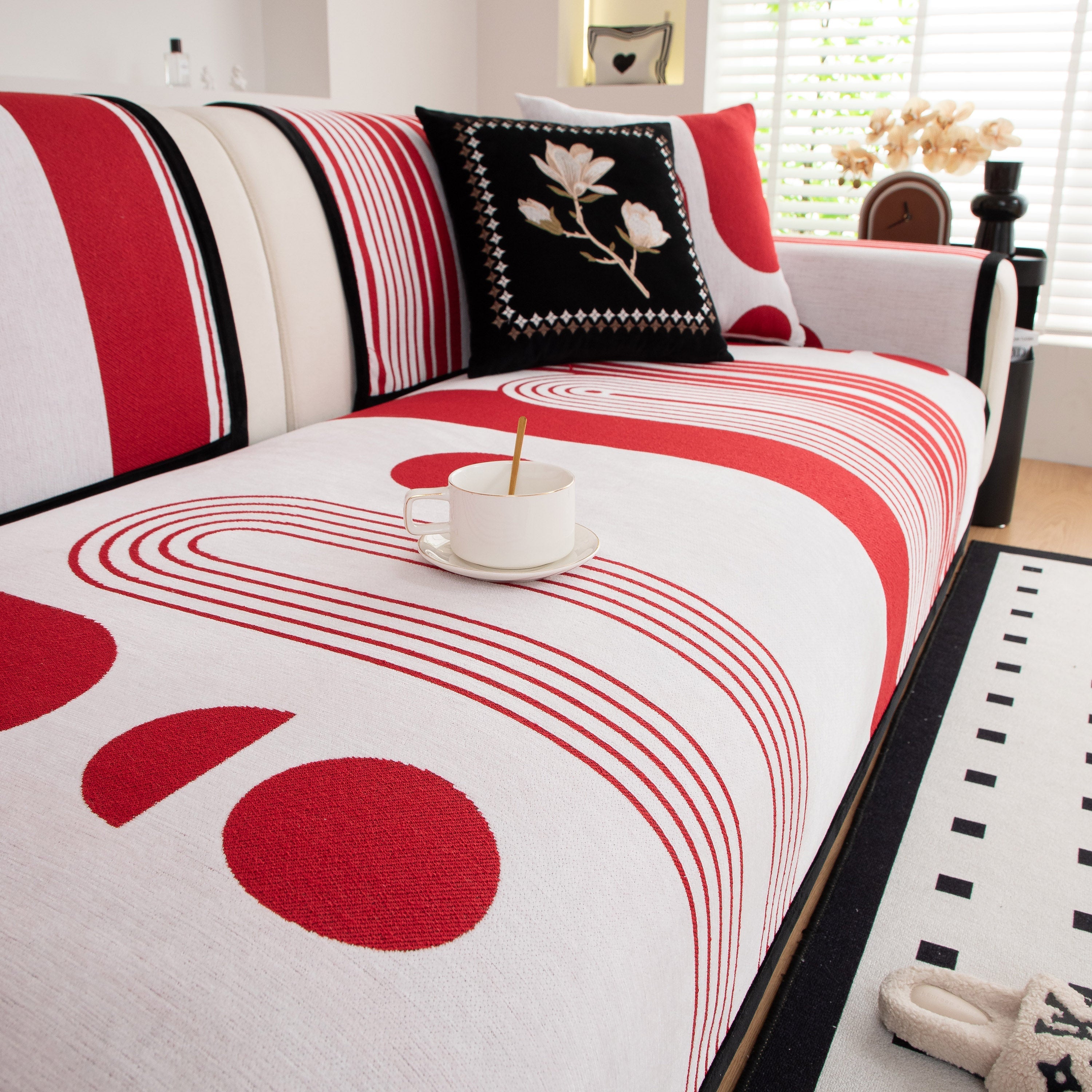 Modern Geometric Sofa Cover - Thick Woven, Pet Friendly, Stylish Couch Protector