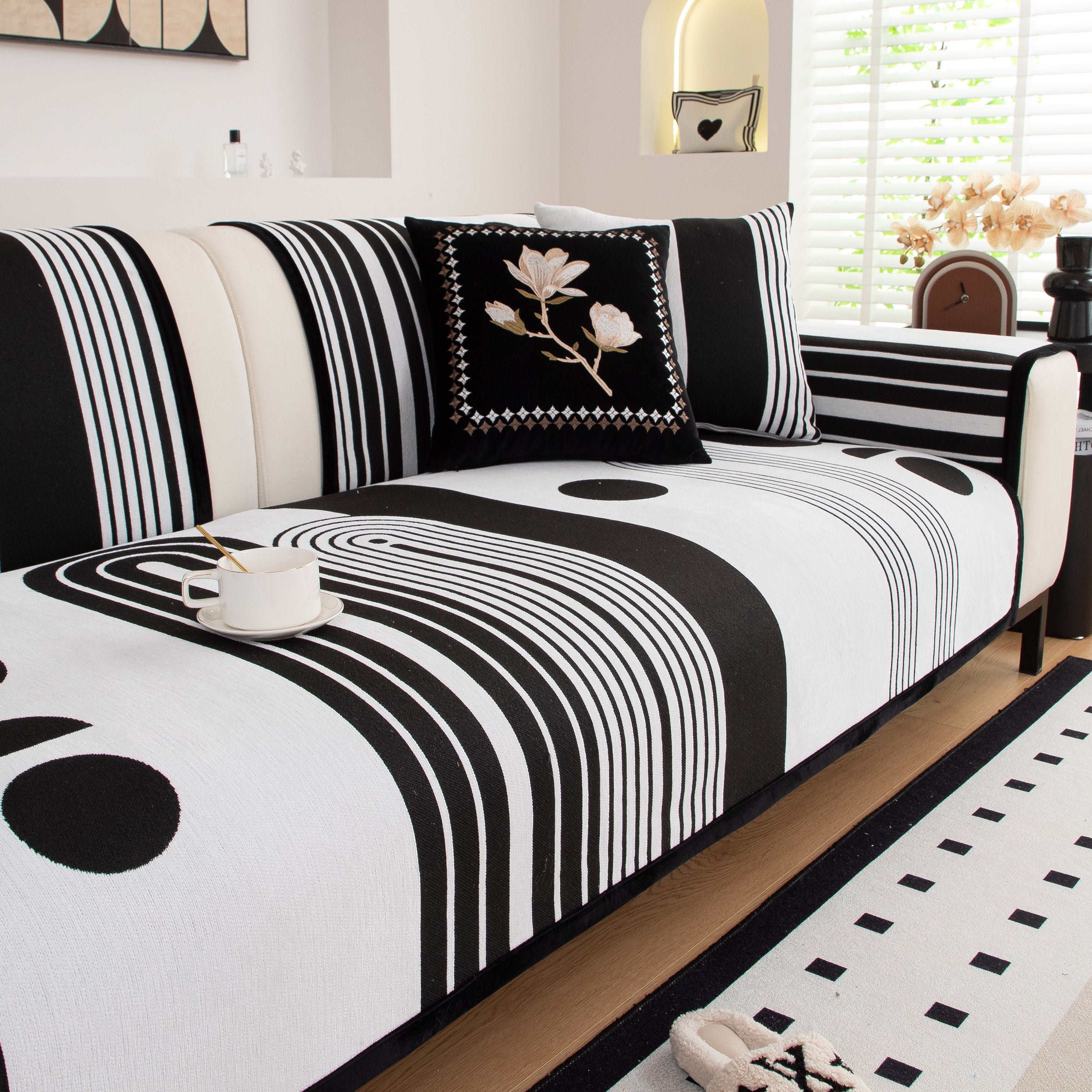 Modern Geometric Sofa Cover - Thick Woven, Pet Friendly, Stylish Couch Protector