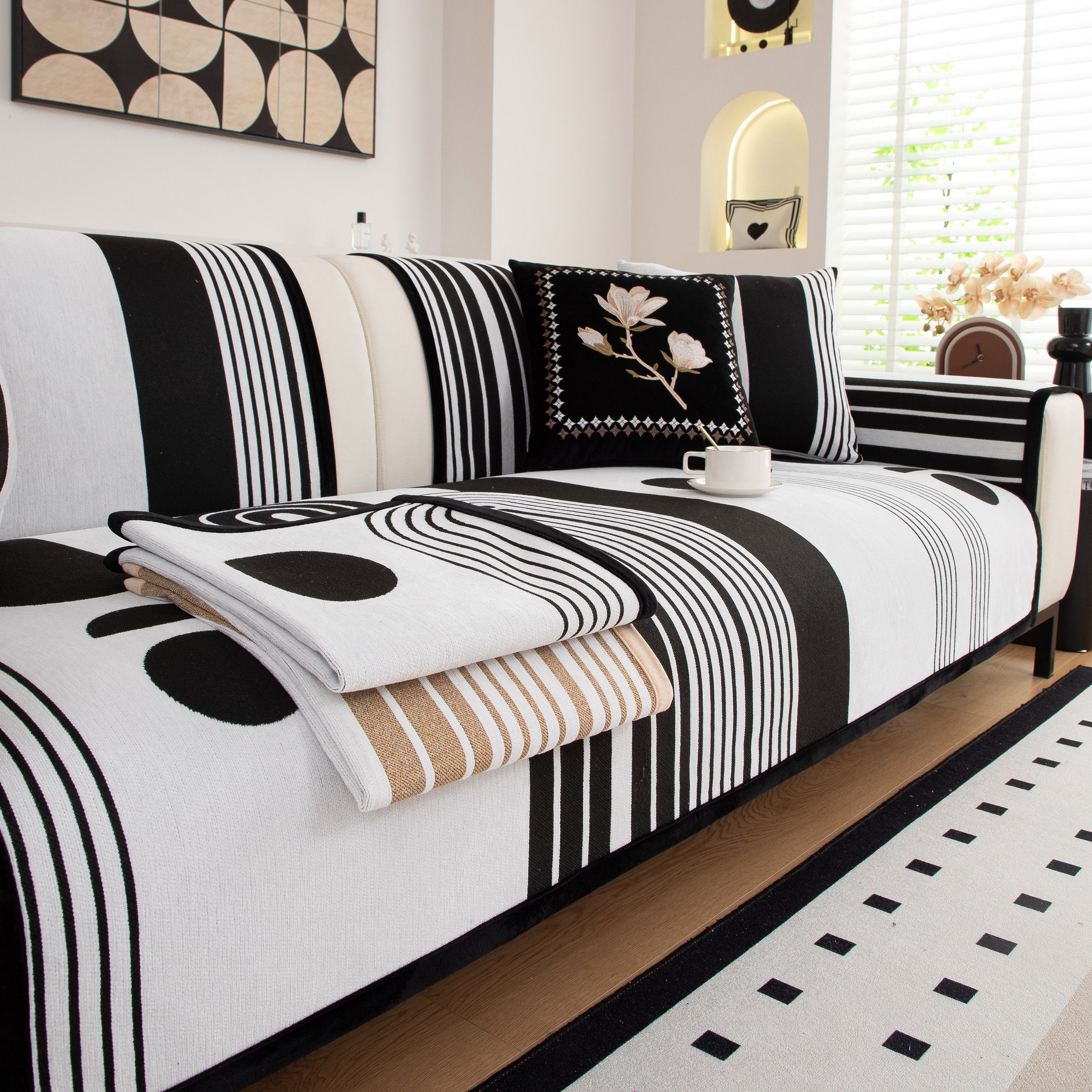 Modern Geometric Sofa Cover - Thick Woven, Pet Friendly, Stylish Couch Protector