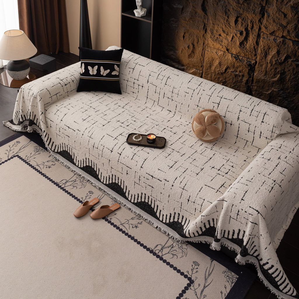 Chenille Sofa Cover Throw Blanket Woven Textured Decorative Furniture Slipcover