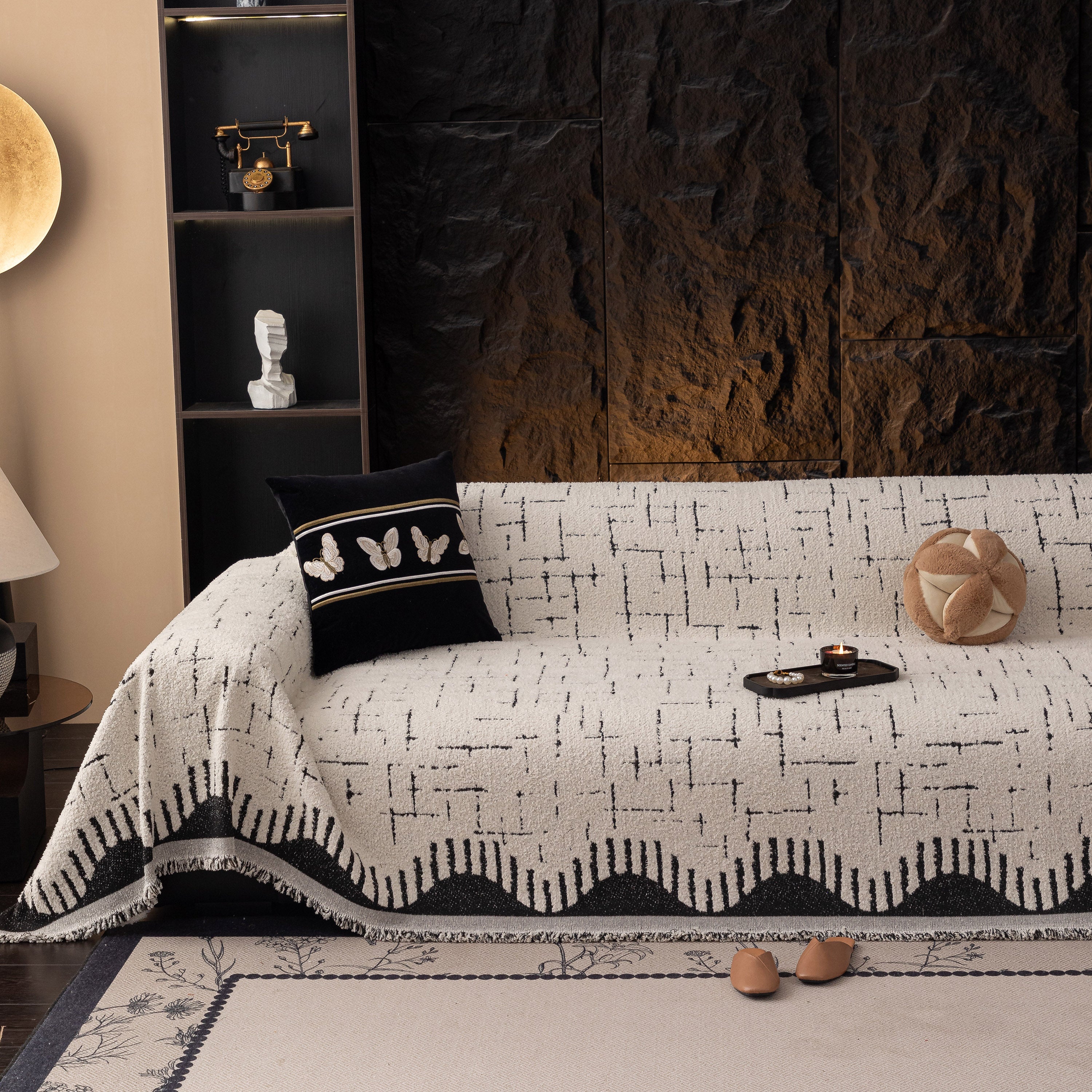 Chenille Sofa Cover Throw Blanket Woven Textured Decorative Furniture Slipcover