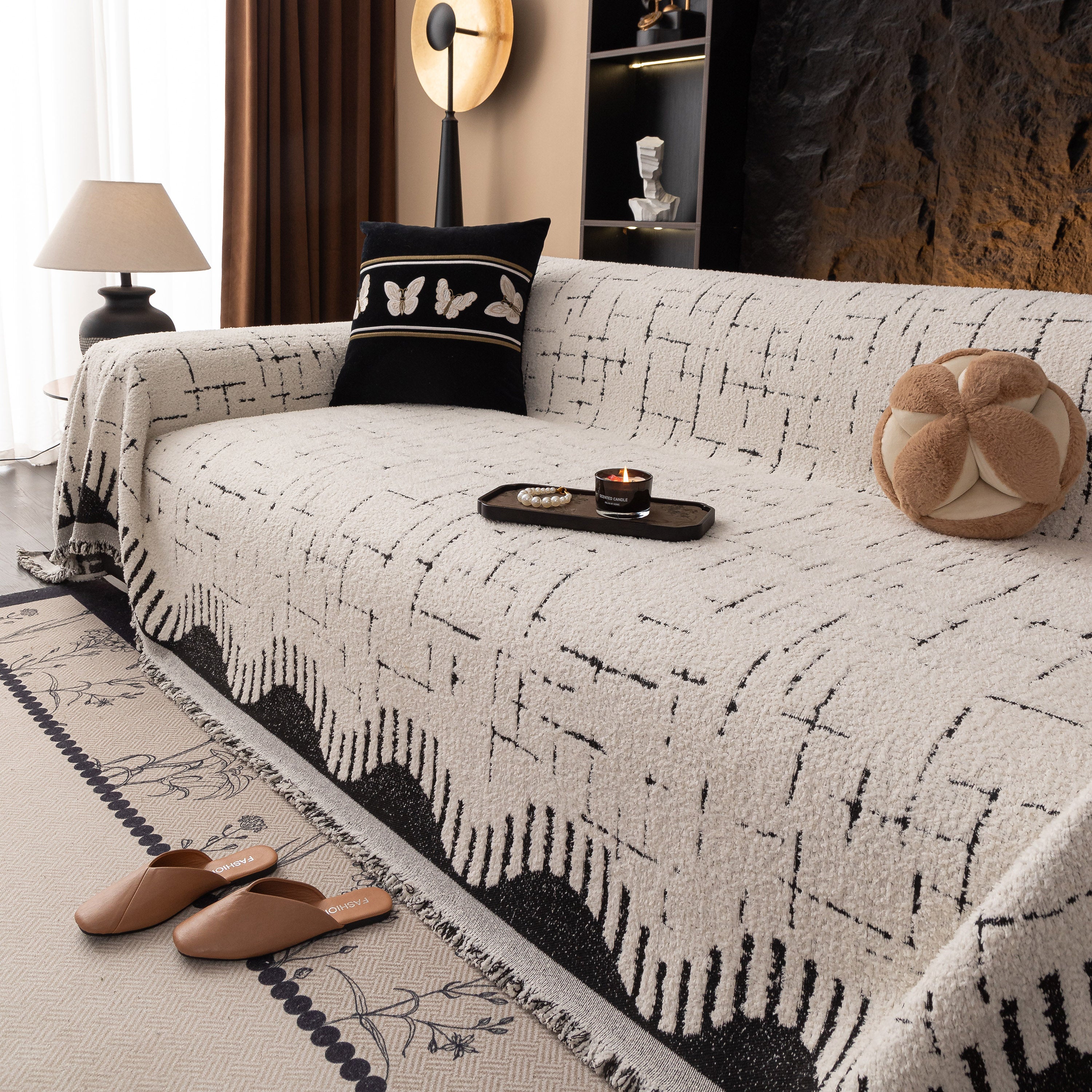 Chenille Sofa Cover Throw Blanket Woven Textured Decorative Furniture Slipcover