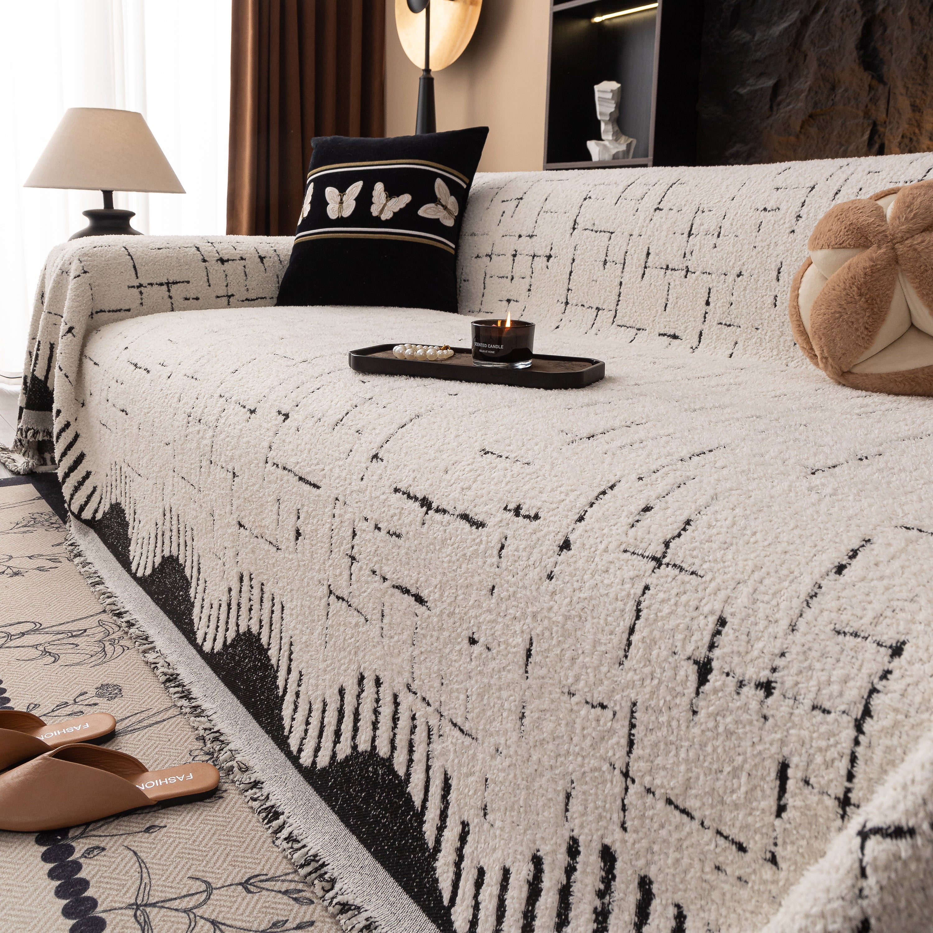 Chenille Sofa Cover Throw Blanket Woven Textured Decorative Furniture Slipcover