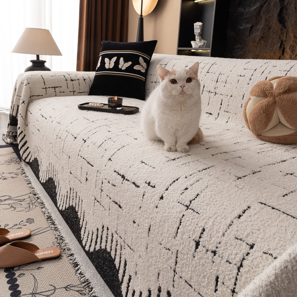Chenille Sofa Cover Throw Blanket Woven Textured Decorative Furniture Slipcover