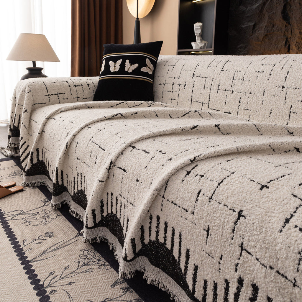 Chenille Sofa Cover Throw Blanket Woven Textured Decorative Furniture Slipcover
