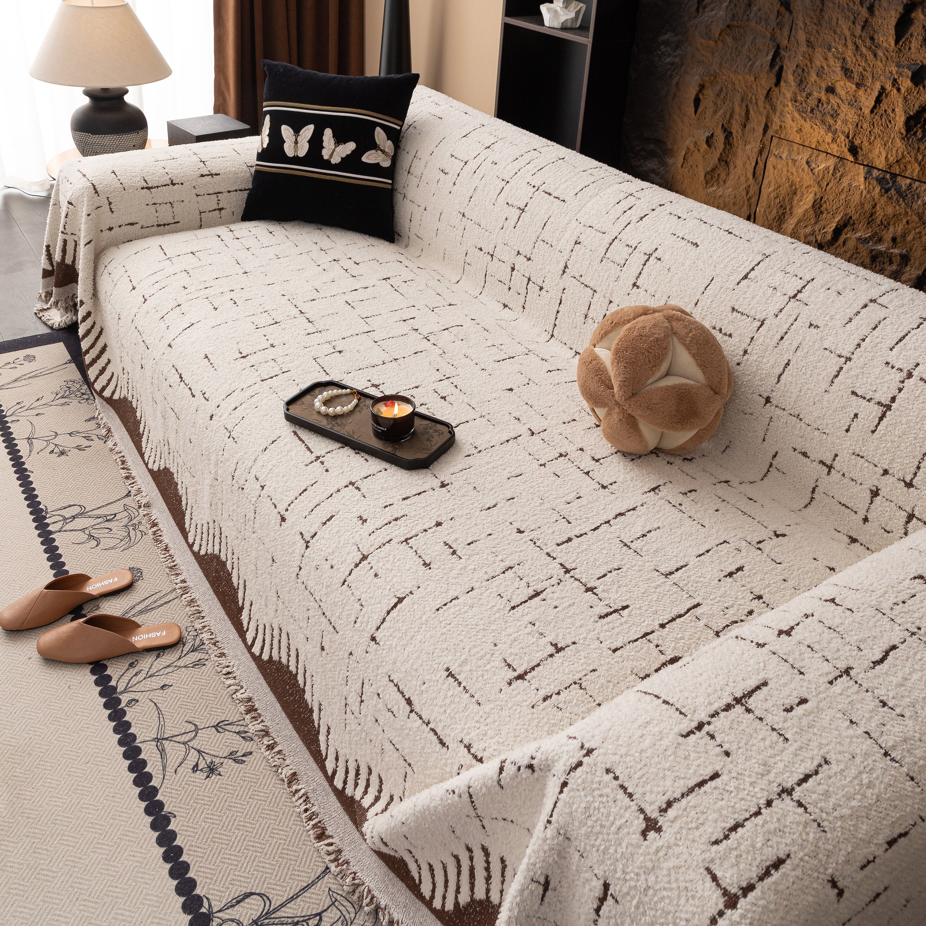 Chenille Sofa Cover Throw Blanket Woven Textured Decorative Furniture Slipcover