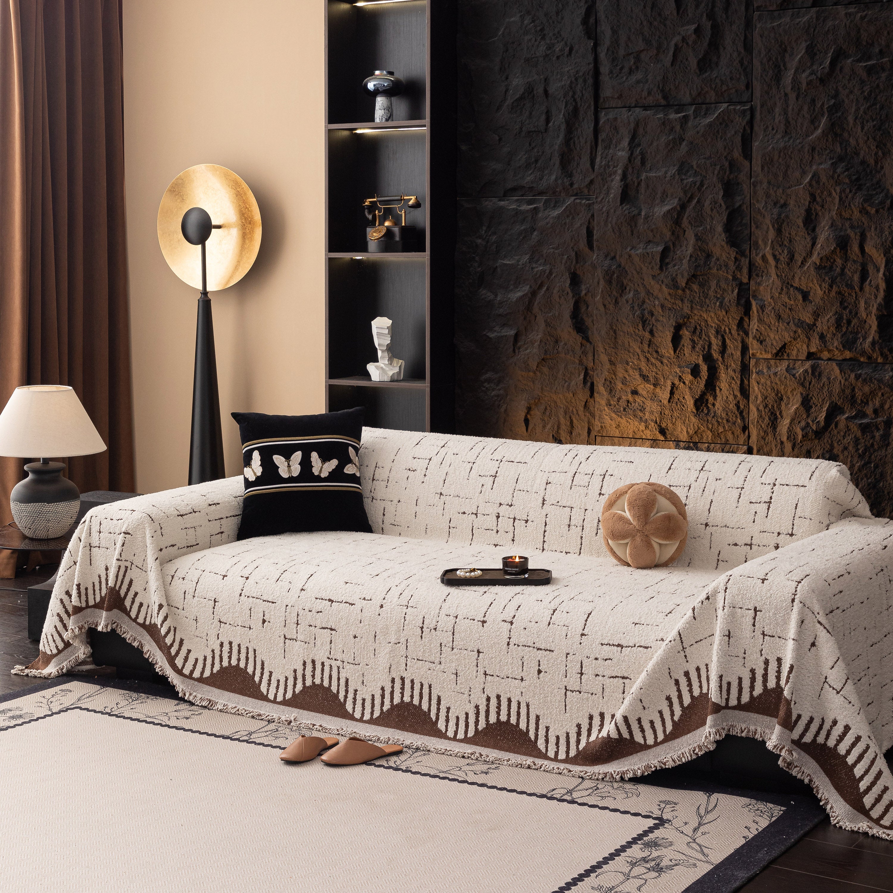 Chenille Sofa Cover Throw Blanket Woven Textured Decorative Furniture Slipcover