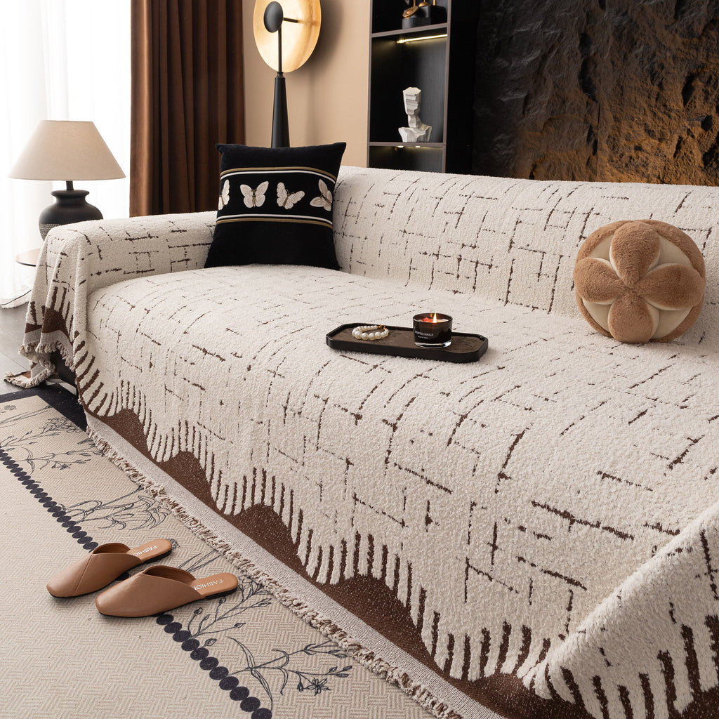 Chenille Sofa Cover Throw Blanket Woven Textured Decorative Furniture Slipcover