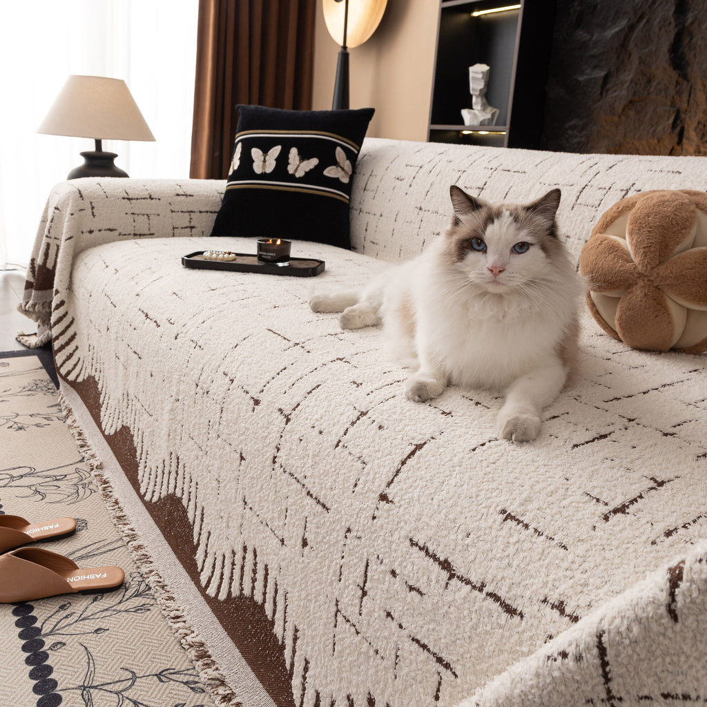 Chenille Sofa Cover Throw Blanket Woven Textured Decorative Furniture Slipcover