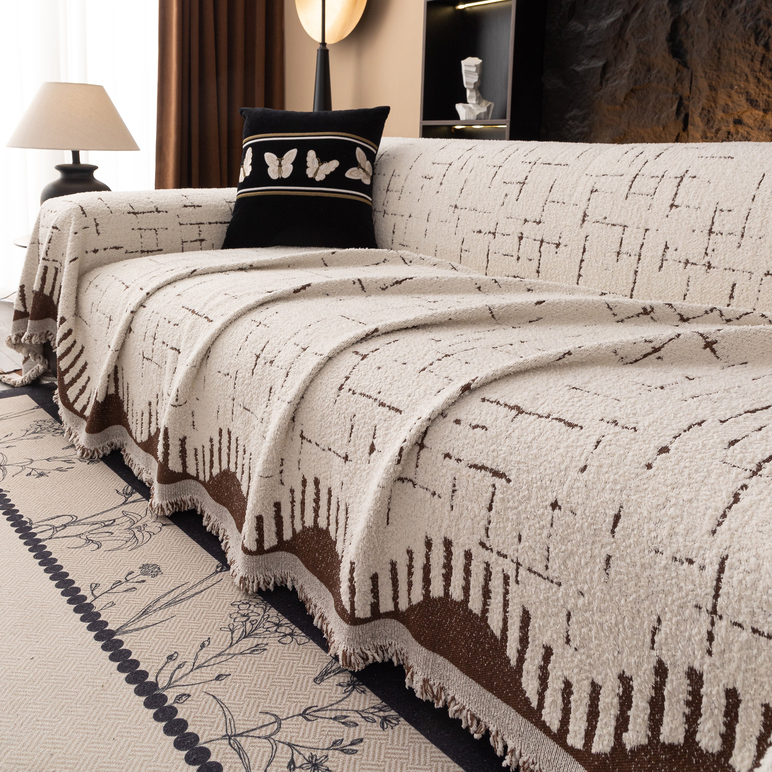 Chenille Sofa Cover Throw Blanket Woven Textured Decorative Furniture Slipcover
