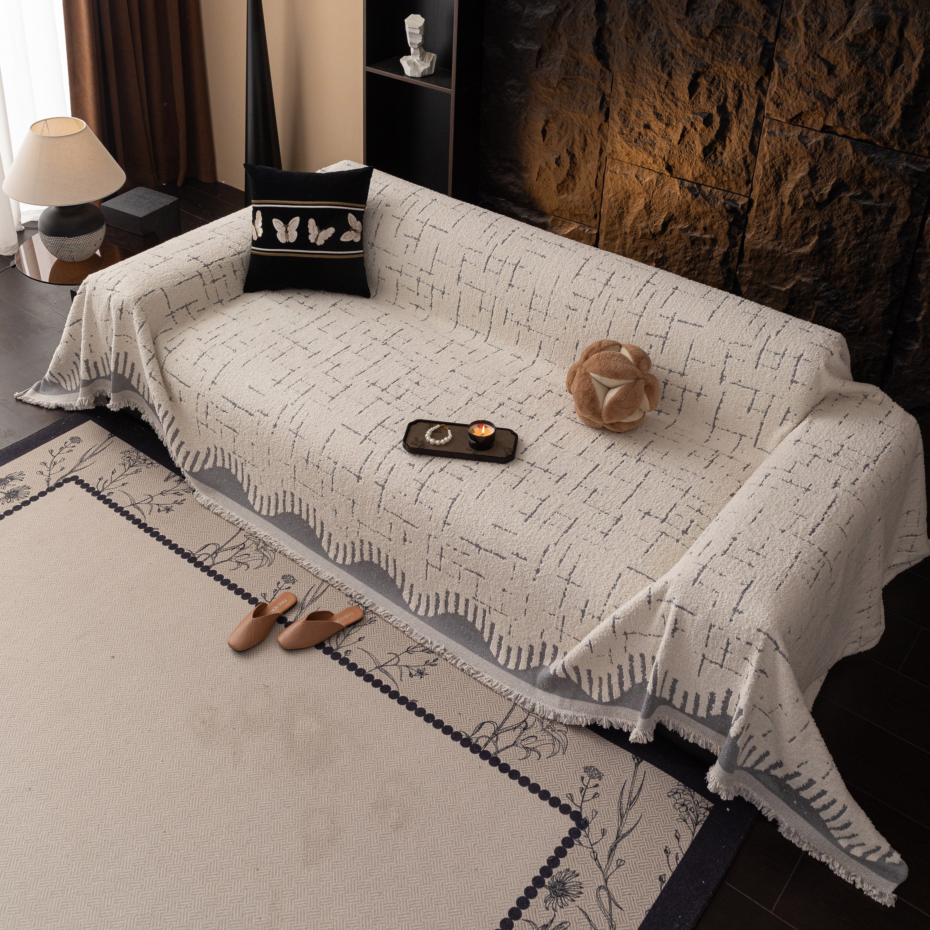 Chenille Sofa Cover Throw Blanket Woven Textured Decorative Furniture Slipcover