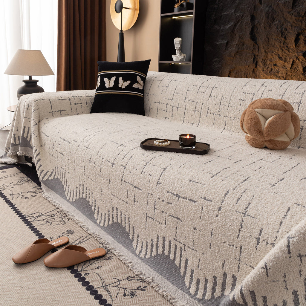 Chenille Sofa Cover Throw Blanket Woven Textured Decorative Furniture Slipcover