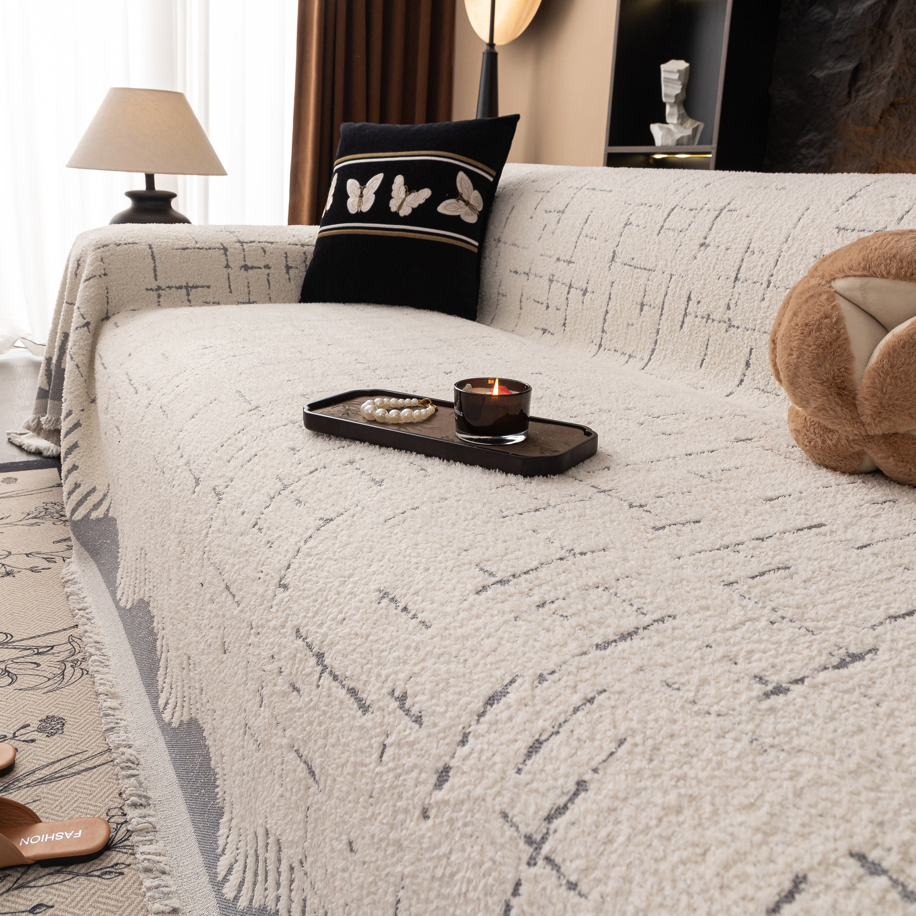 Chenille Sofa Cover Throw Blanket Woven Textured Decorative Furniture Slipcover