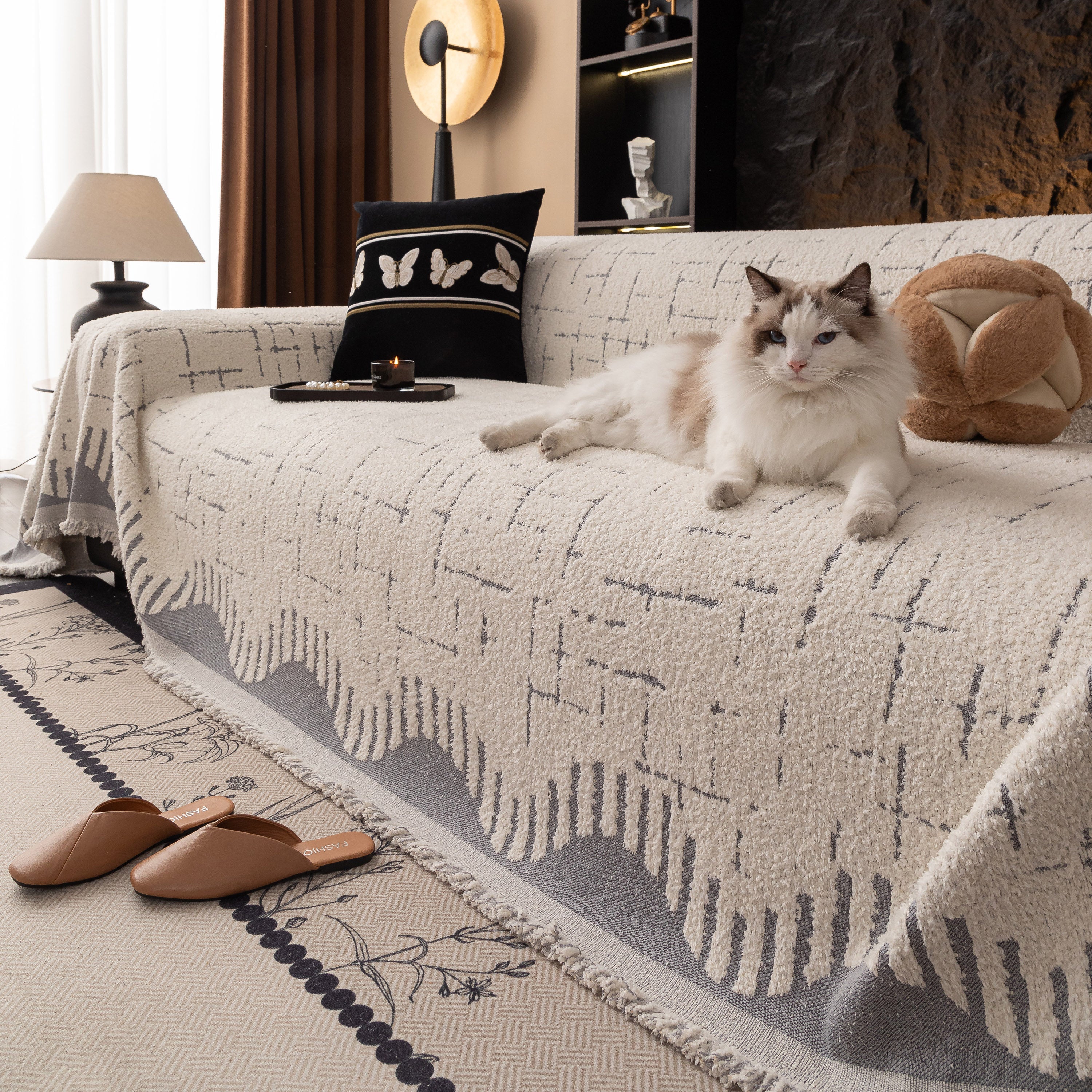 Chenille Sofa Cover Throw Blanket Woven Textured Decorative Furniture Slipcover