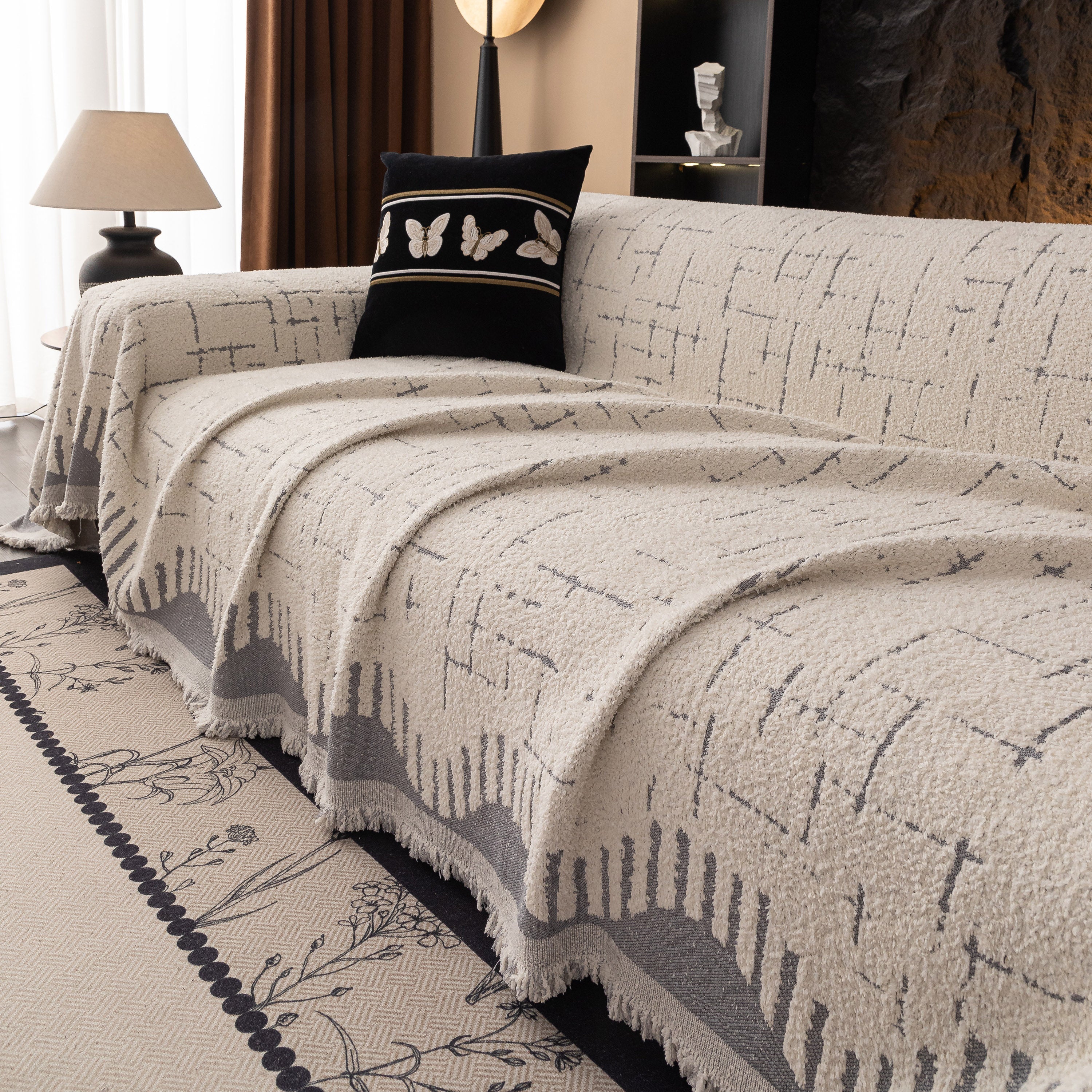 Chenille Sofa Cover Throw Blanket Woven Textured Decorative Furniture Slipcover