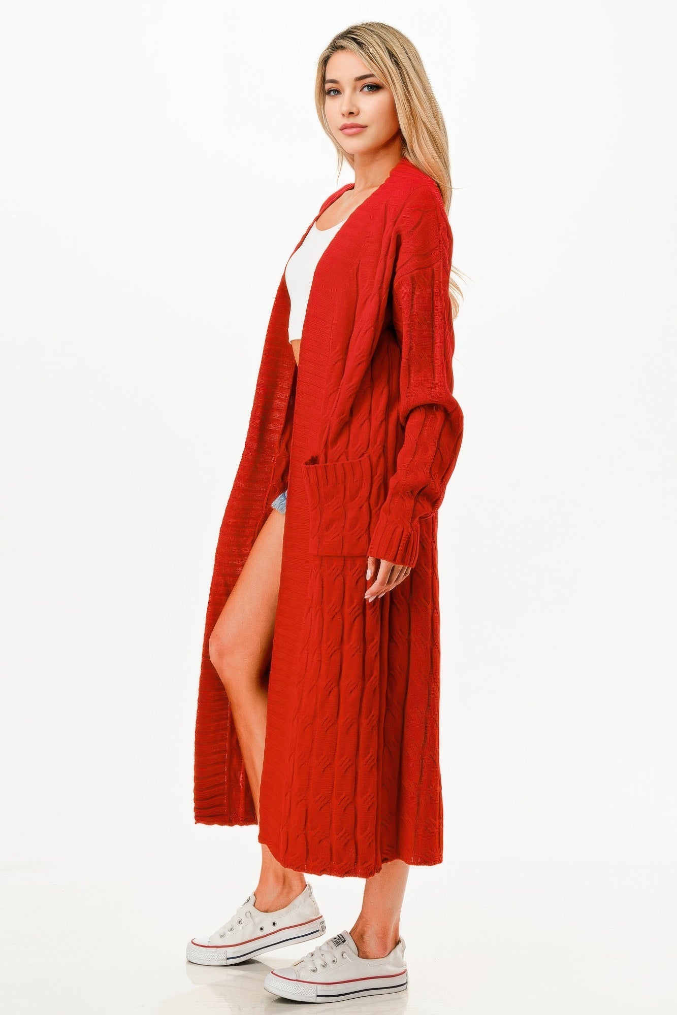Cable Sweater Long Cardigan
