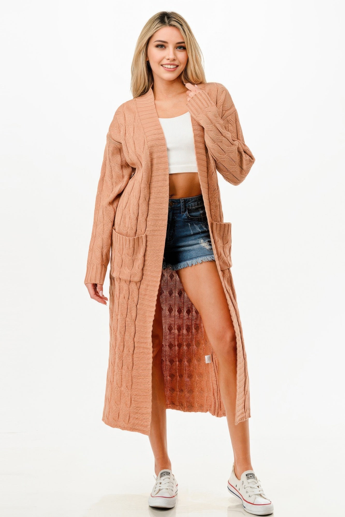 Cable Sweater Long Cardigan