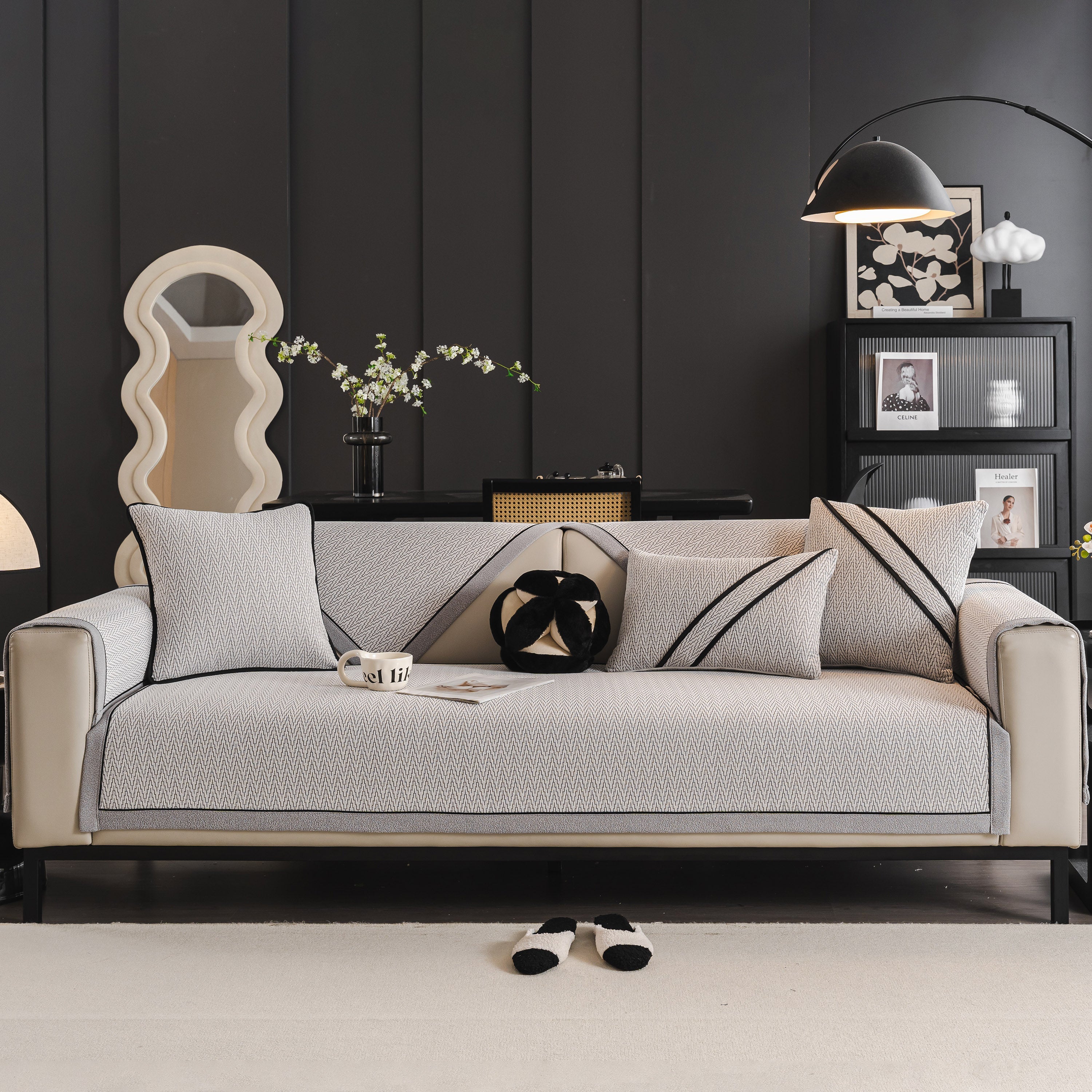 Herringbone Couch Protector for Pets, Non-Slip Washable Sectional Couch Covers