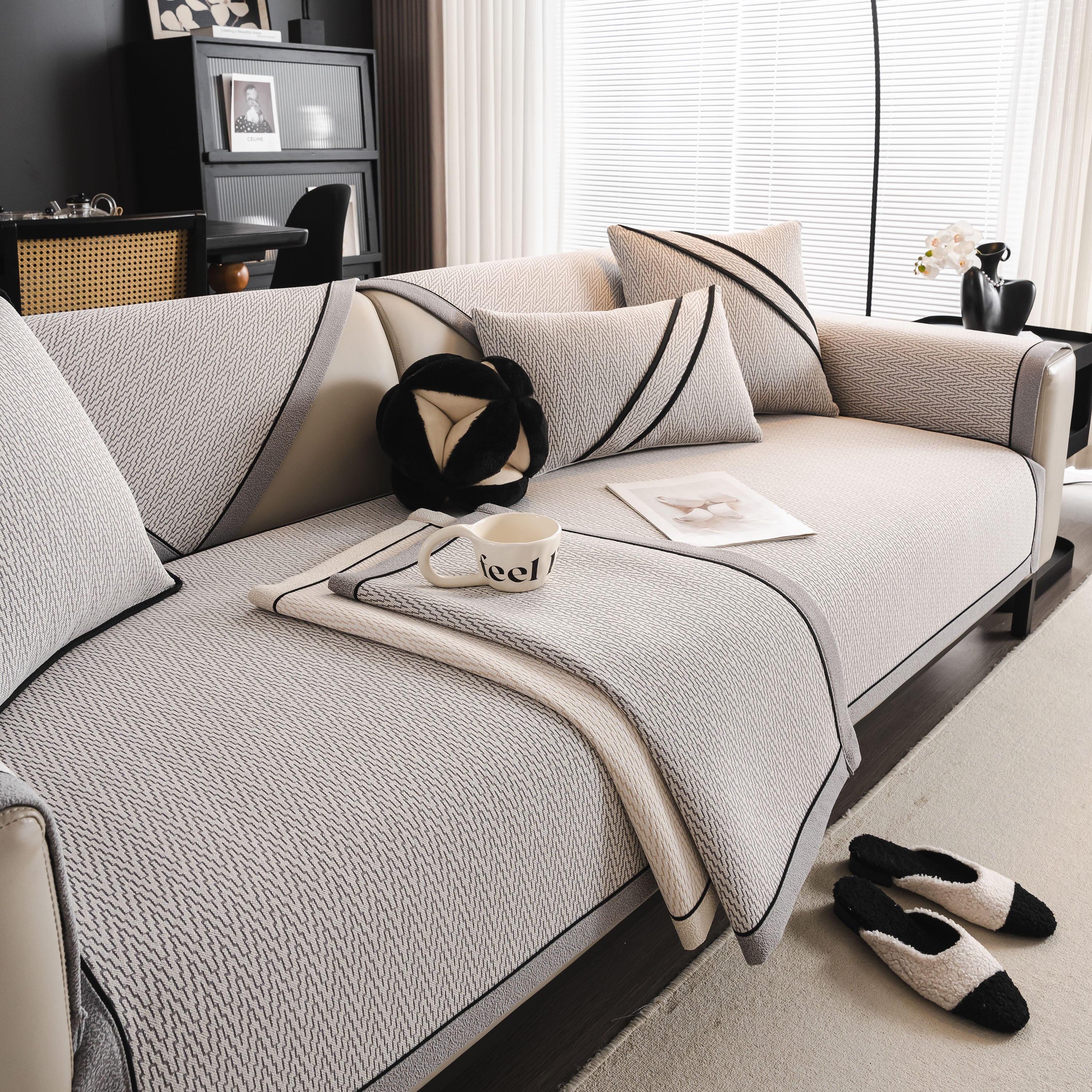 Herringbone Couch Protector for Pets, Non-Slip Washable Sectional Couch Covers