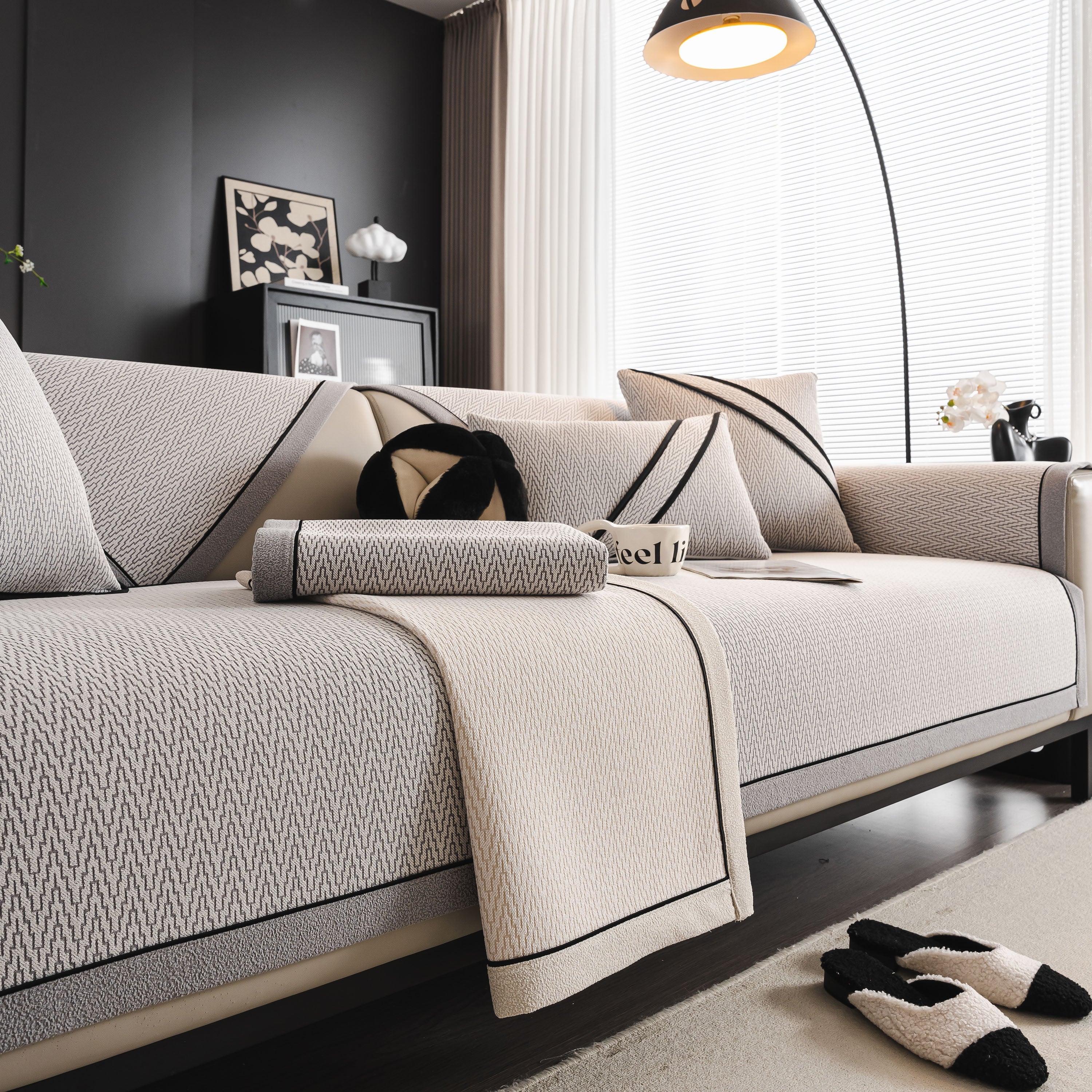 Herringbone Couch Protector for Pets, Non-Slip Washable Sectional Couch Covers