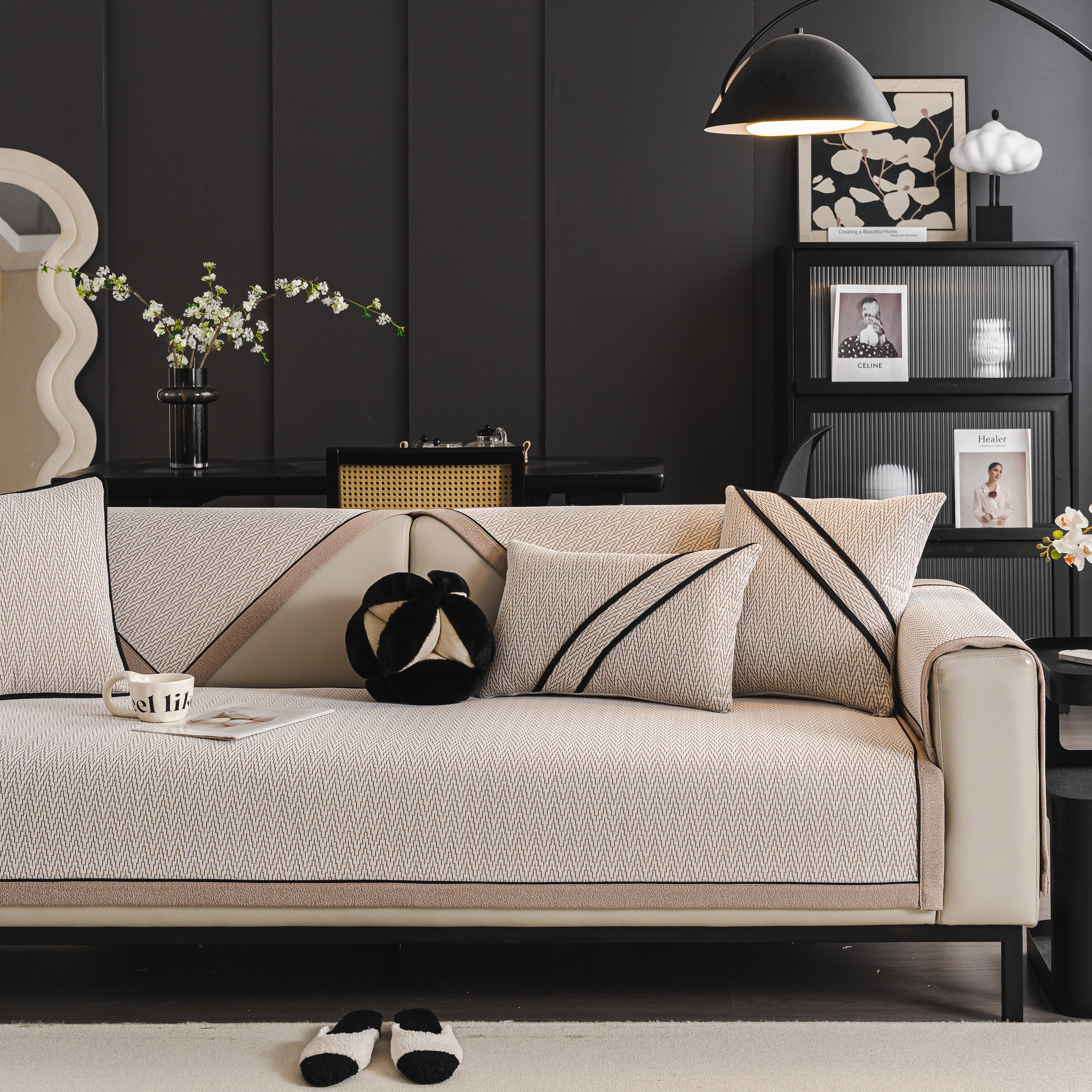 Herringbone Couch Protector for Pets, Non-Slip Washable Sectional Couch Covers