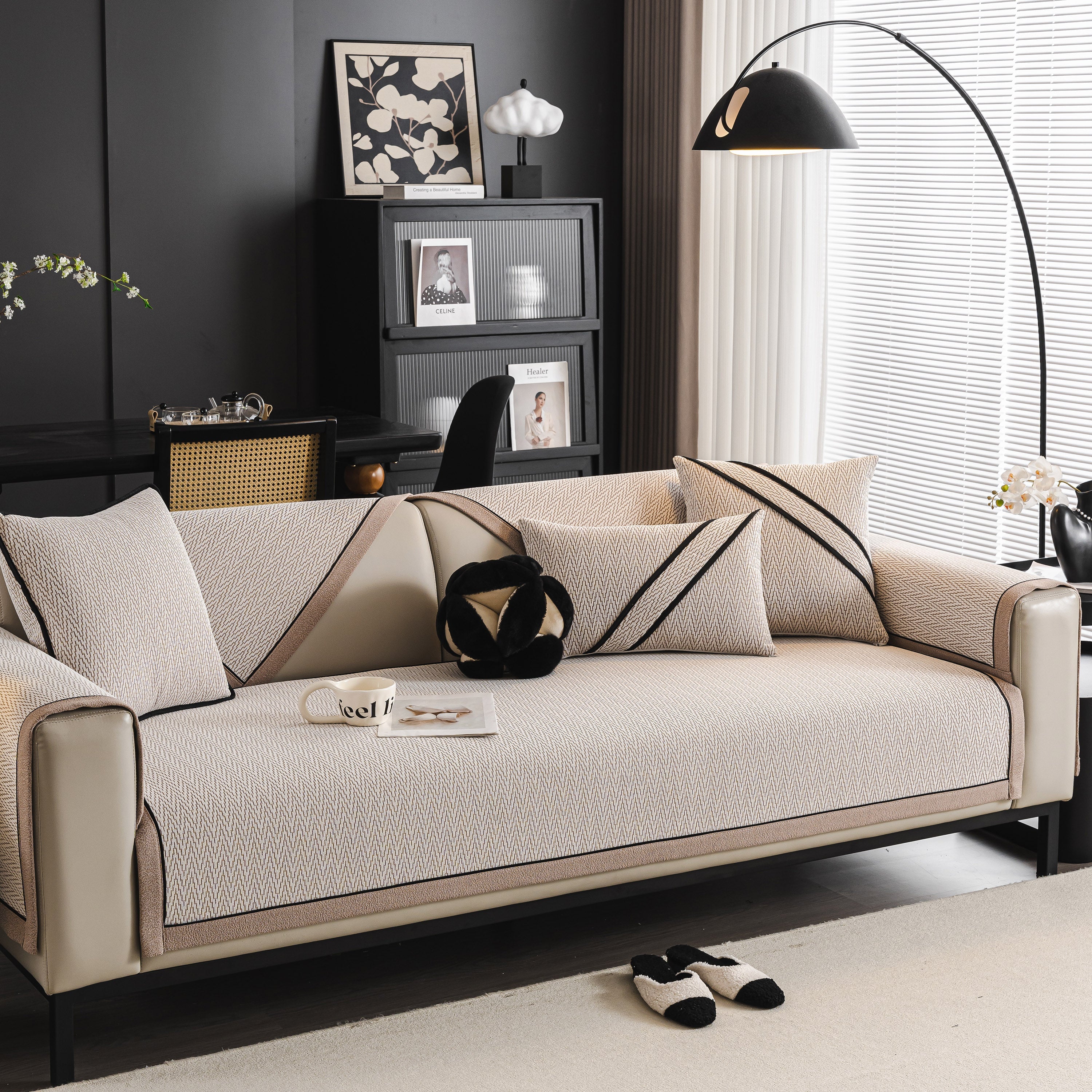 Herringbone Couch Protector for Pets, Non-Slip Washable Sectional Couch Covers