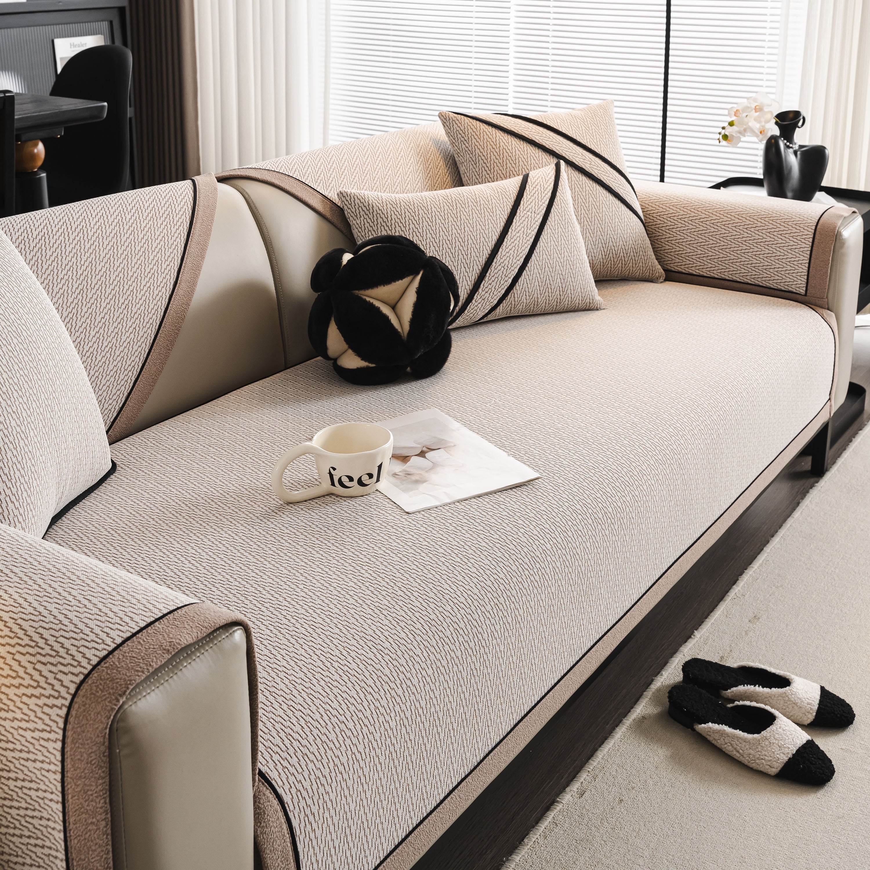 Herringbone Couch Protector for Pets, Non-Slip Washable Sectional Couch Covers