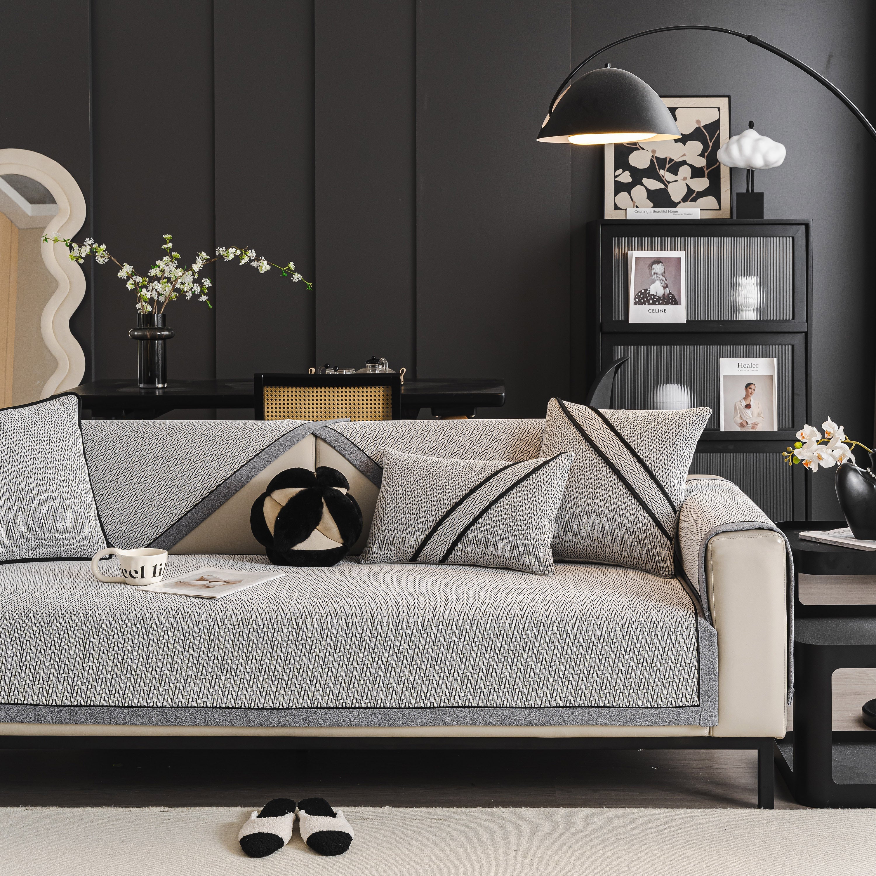 Herringbone Couch Protector for Pets, Non-Slip Washable Sectional Couch Covers