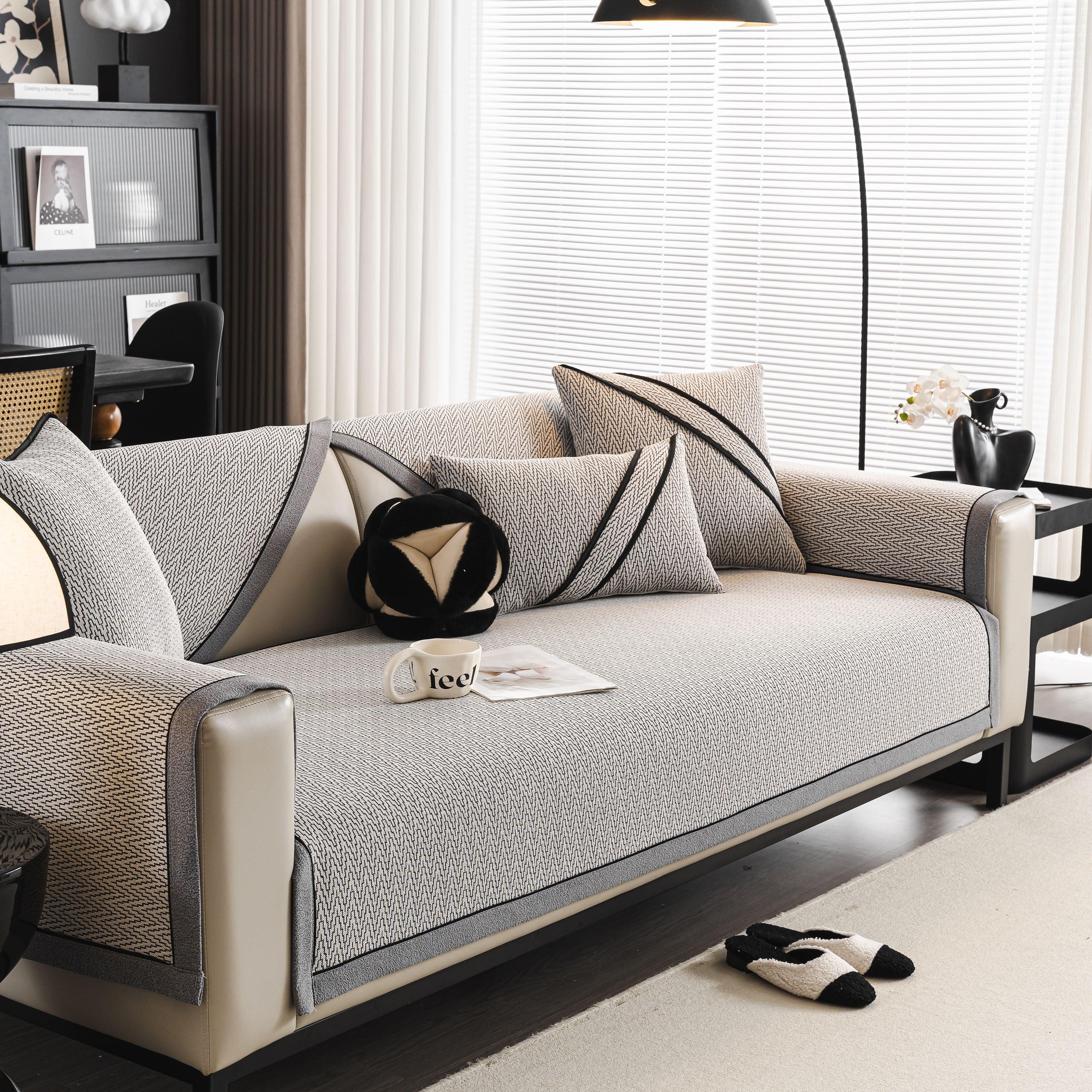 Herringbone Couch Protector for Pets, Non-Slip Washable Sectional Couch Covers