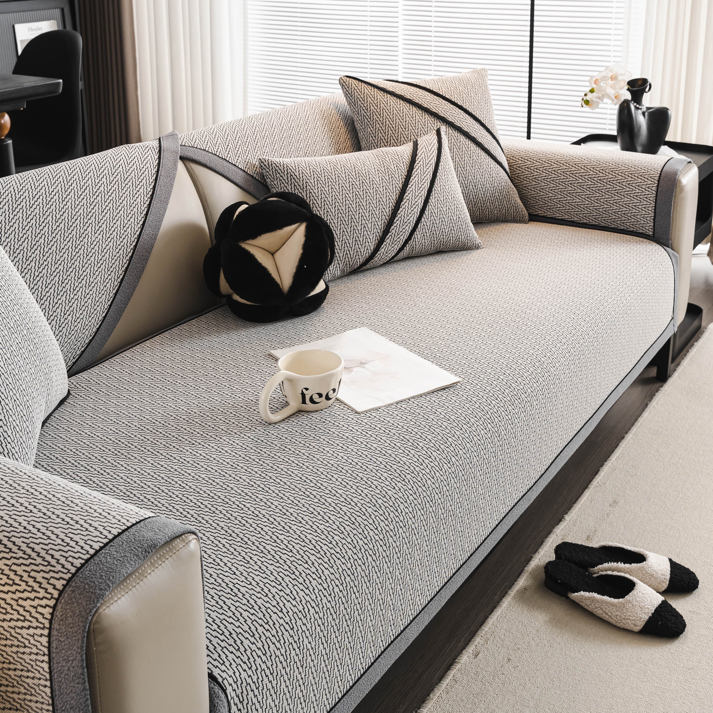 Herringbone Couch Protector for Pets, Non-Slip Washable Sectional Couch Covers