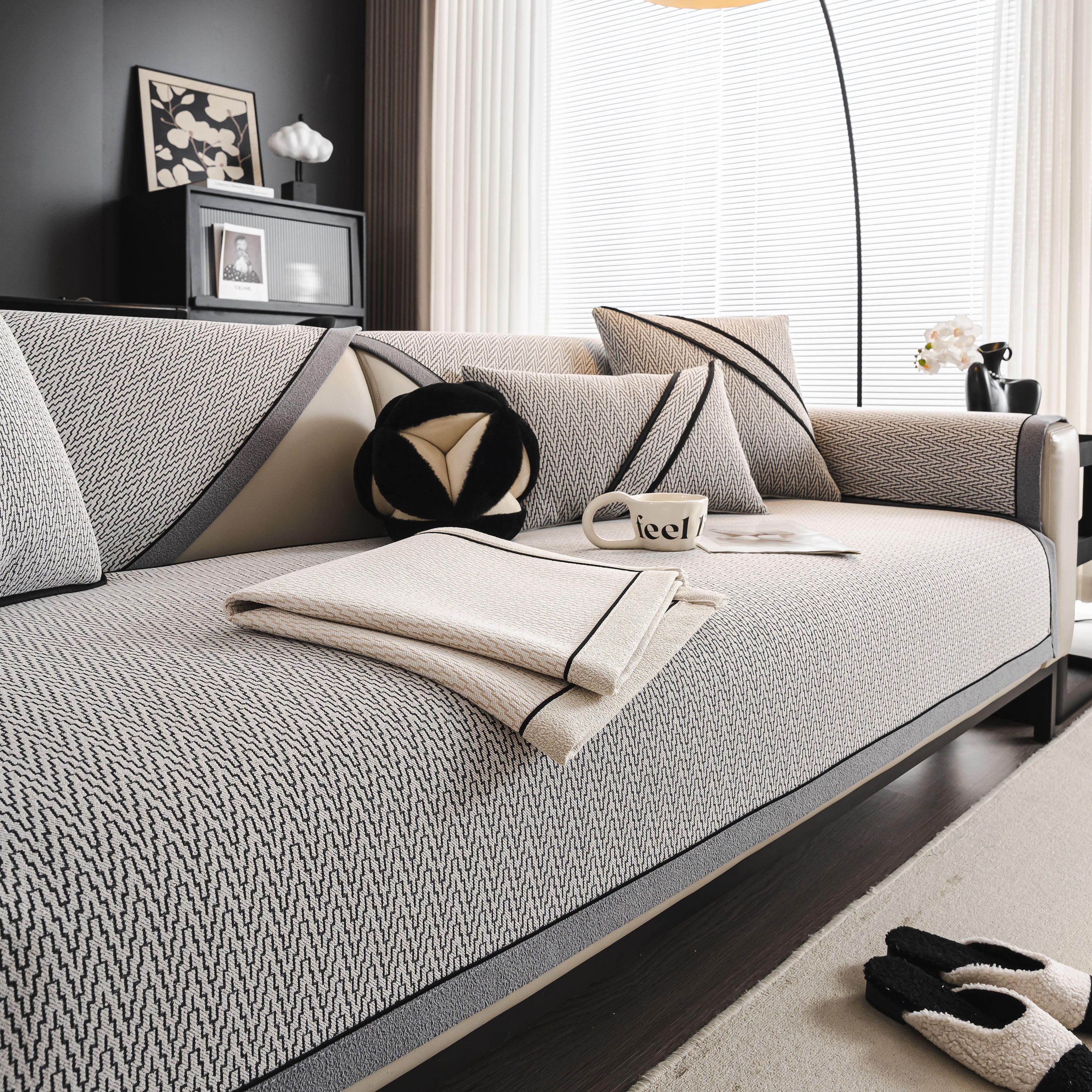 Herringbone Couch Protector for Pets, Non-Slip Washable Sectional Couch Covers