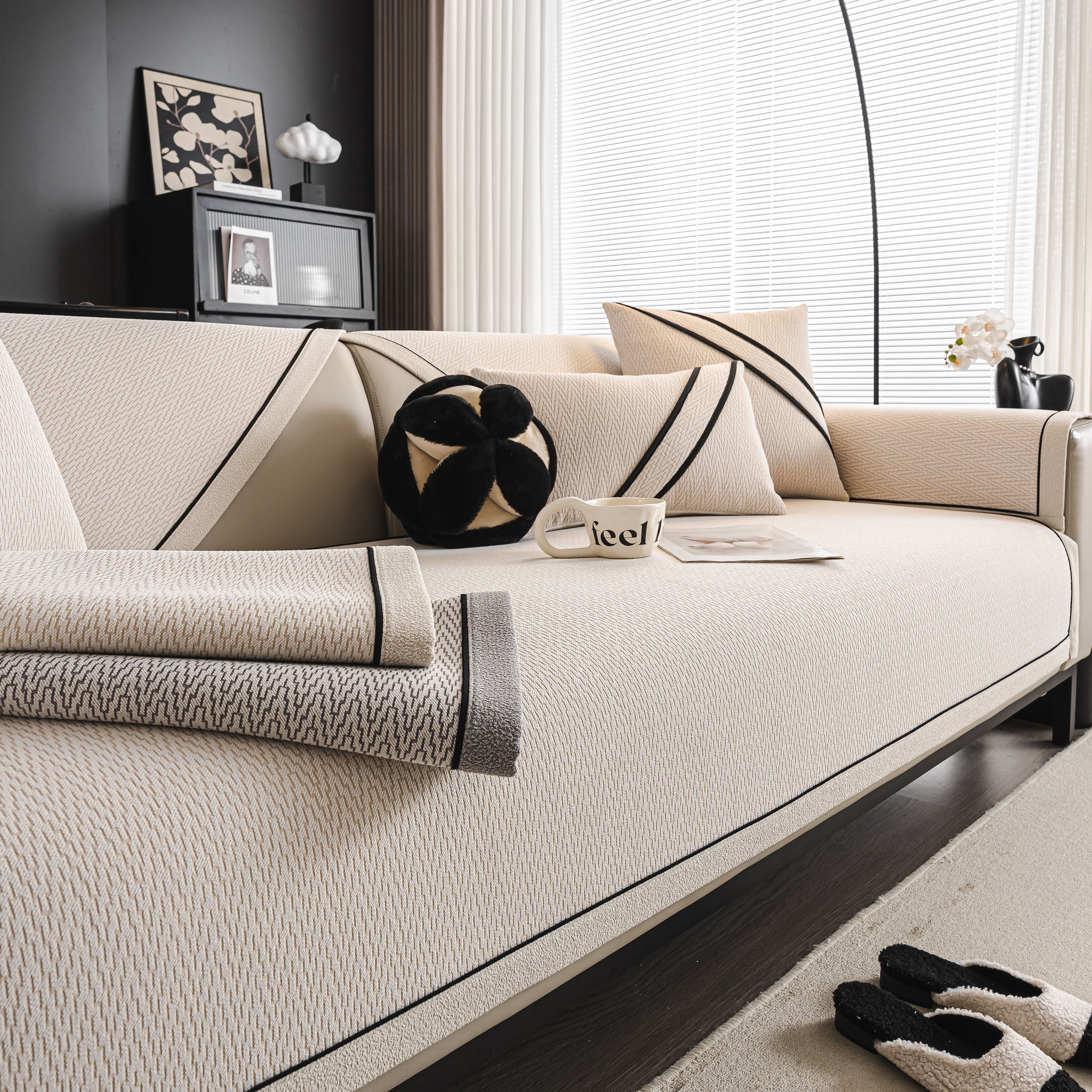 Herringbone Couch Protector for Pets, Non-Slip Washable Sectional Couch Covers