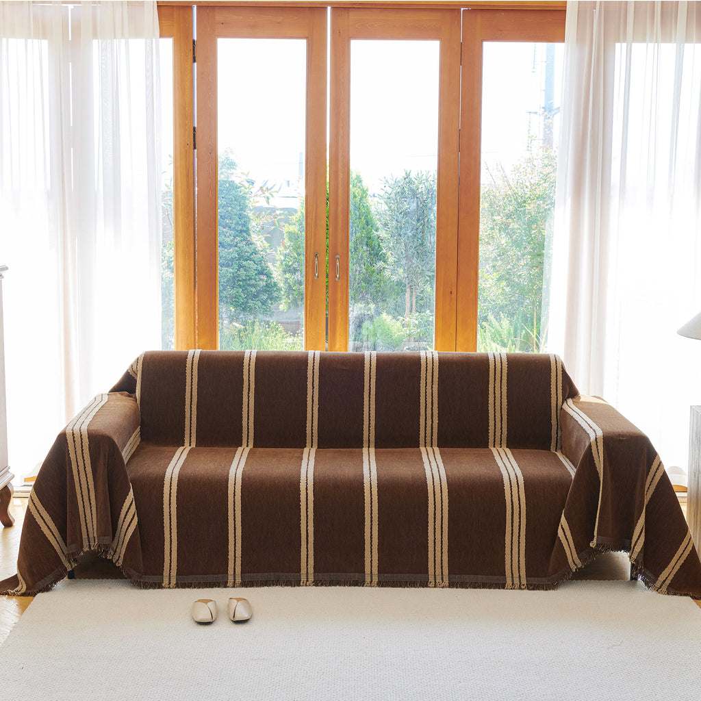 Textural Striped Chenille Sofa Covers, Boho Washable Decor Sofa Blankets Covers