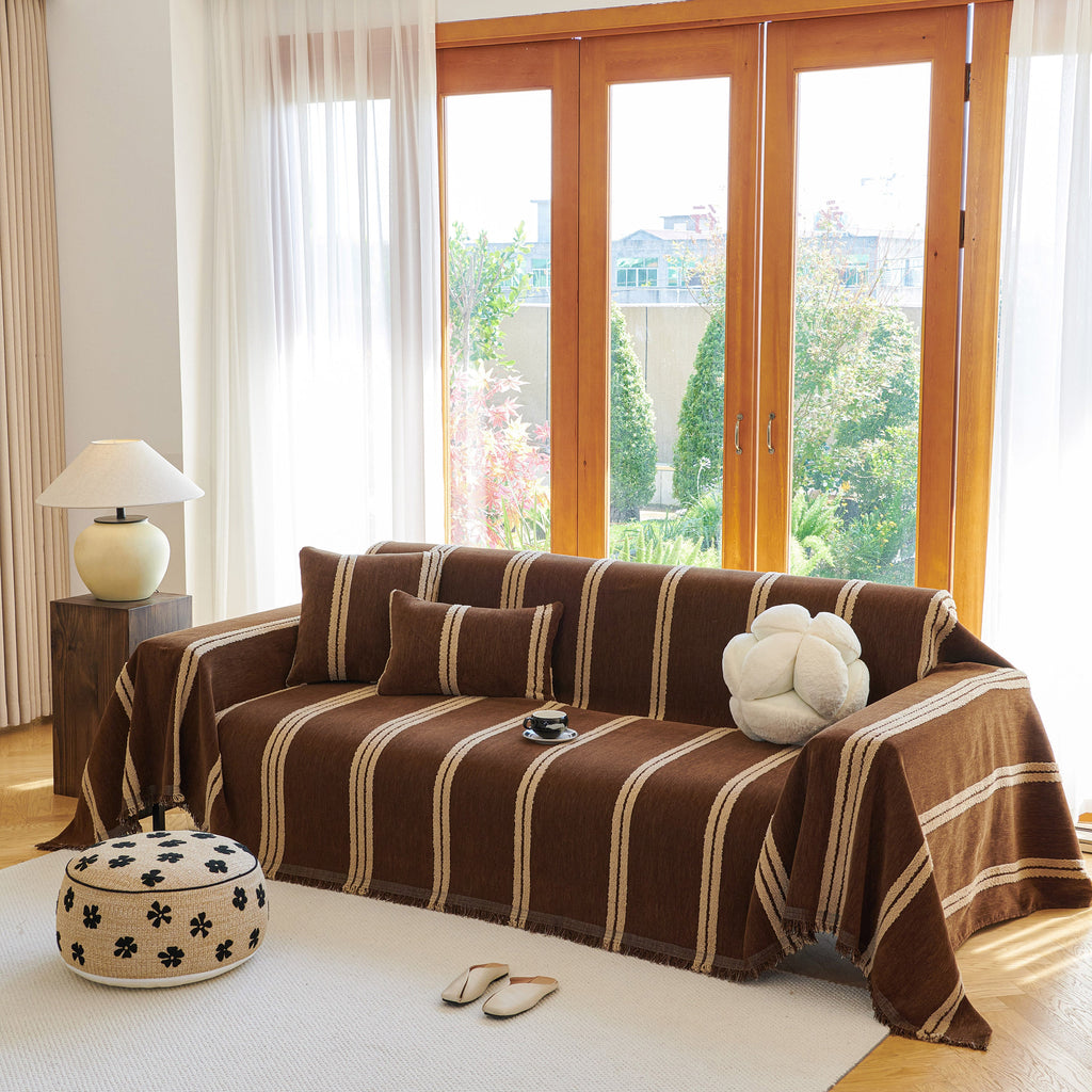 Textural Striped Chenille Sofa Covers, Boho Washable Decor Sofa Blankets Covers