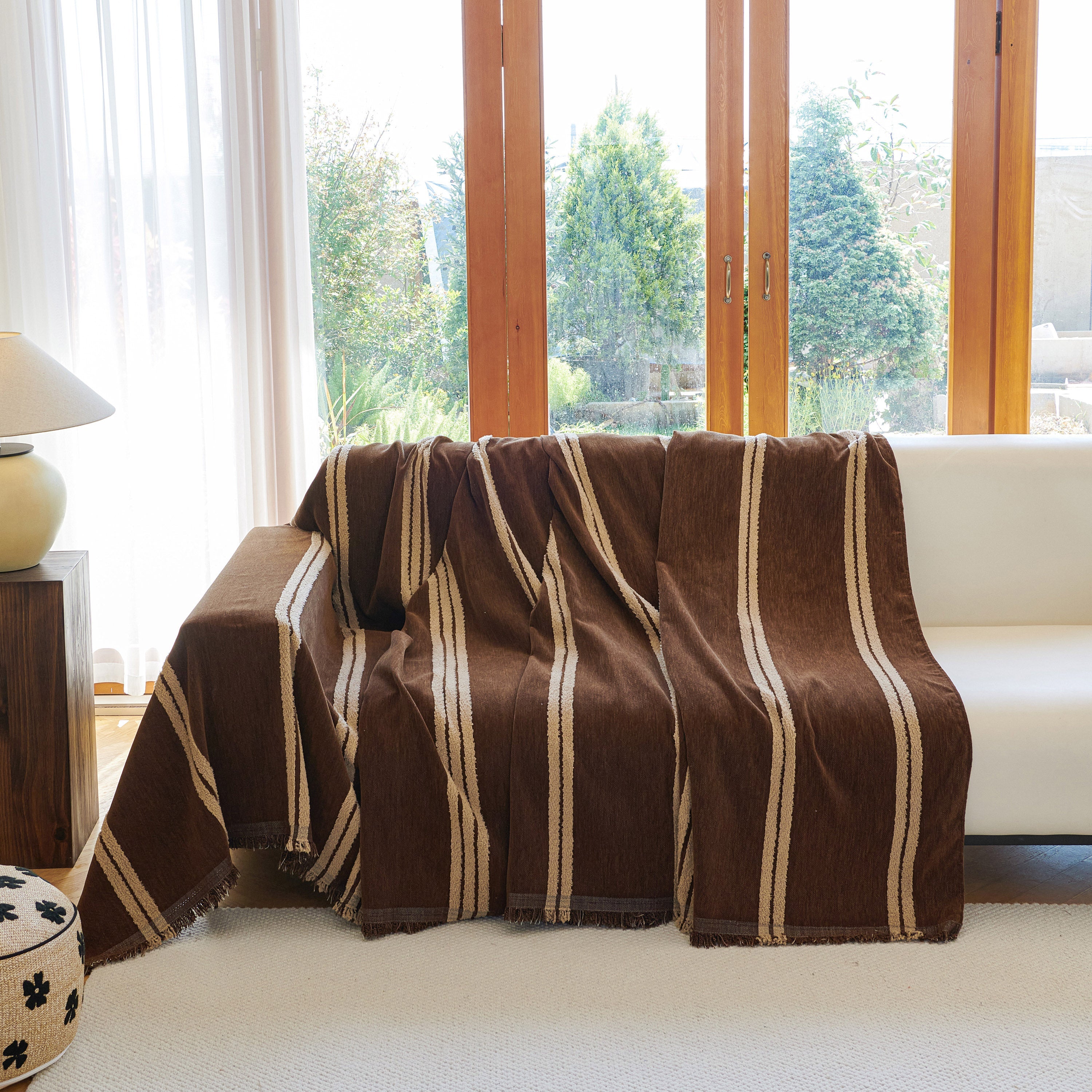 Textural Striped Chenille Sofa Covers, Boho Washable Decor Sofa Blankets Covers