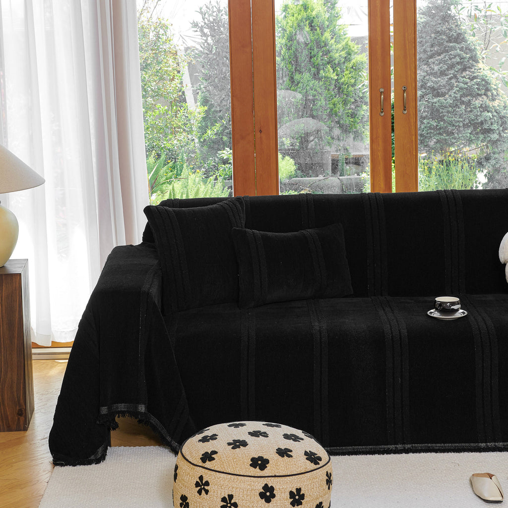 Textural Striped Chenille Sofa Covers, Boho Washable Decor Sofa Blankets Covers