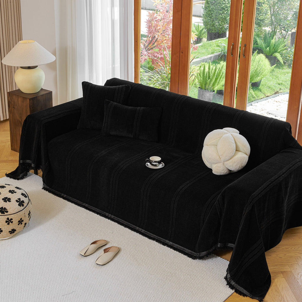 Textural Striped Chenille Sofa Covers, Boho Washable Decor Sofa Blankets Covers