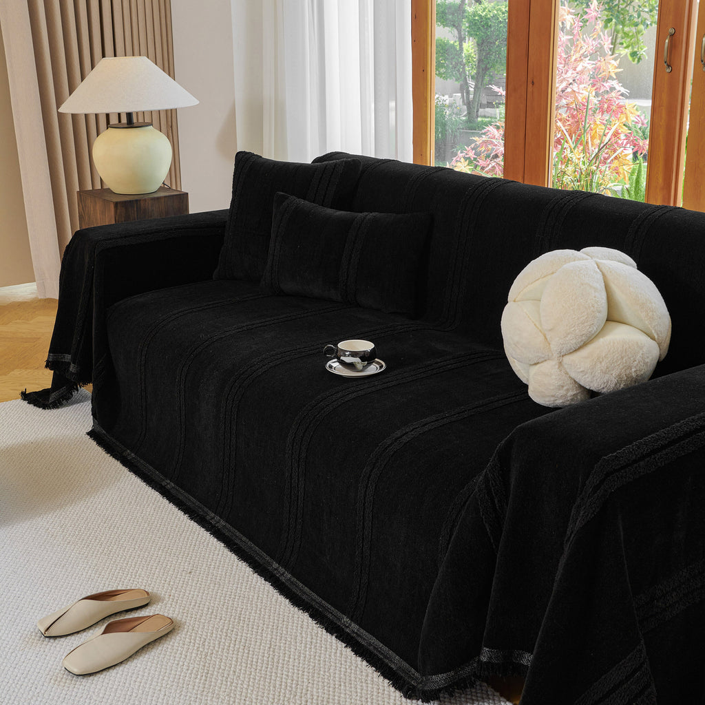 Textural Striped Chenille Sofa Covers, Boho Washable Decor Sofa Blankets Covers