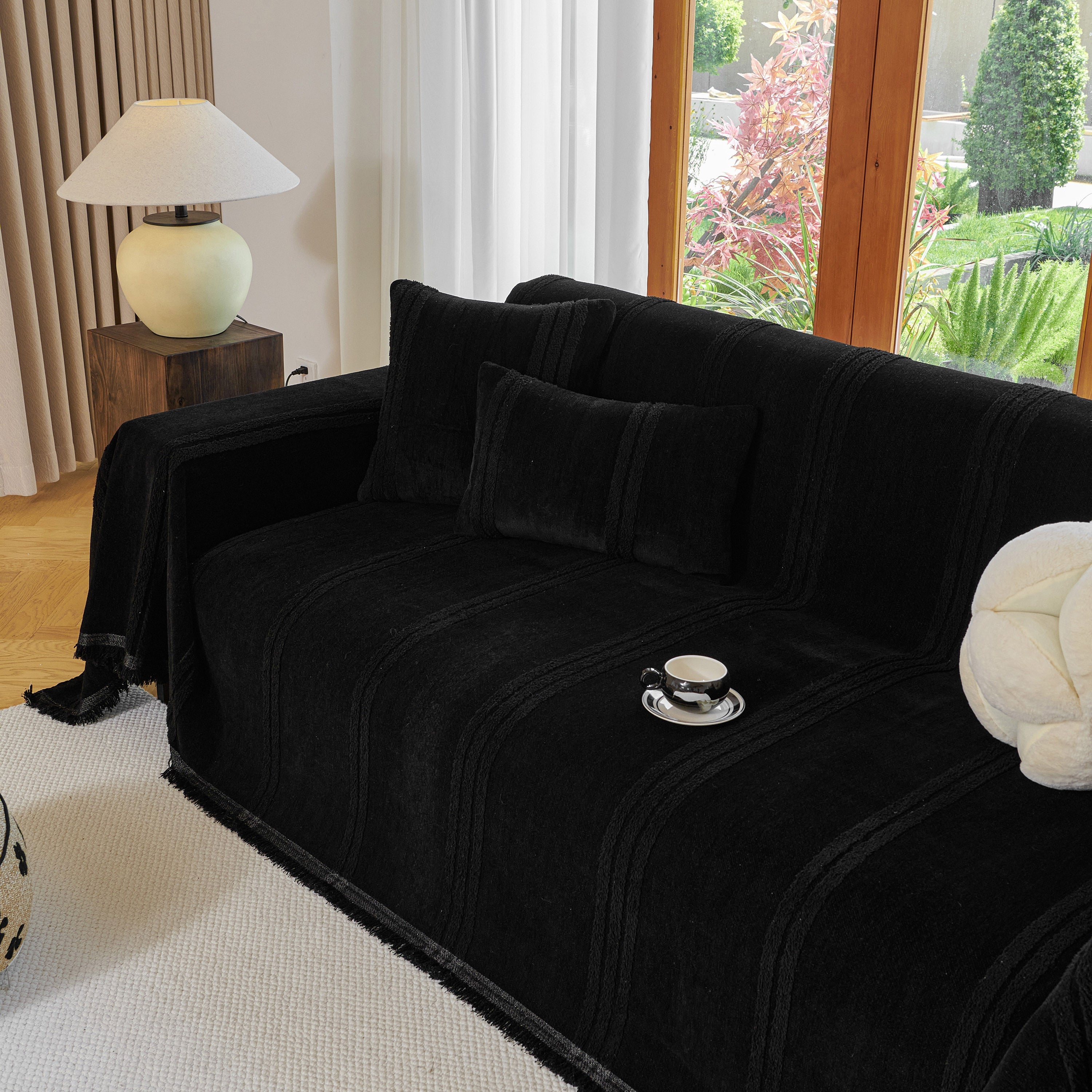 Textural Striped Chenille Sofa Covers, Boho Washable Decor Sofa Blankets Covers