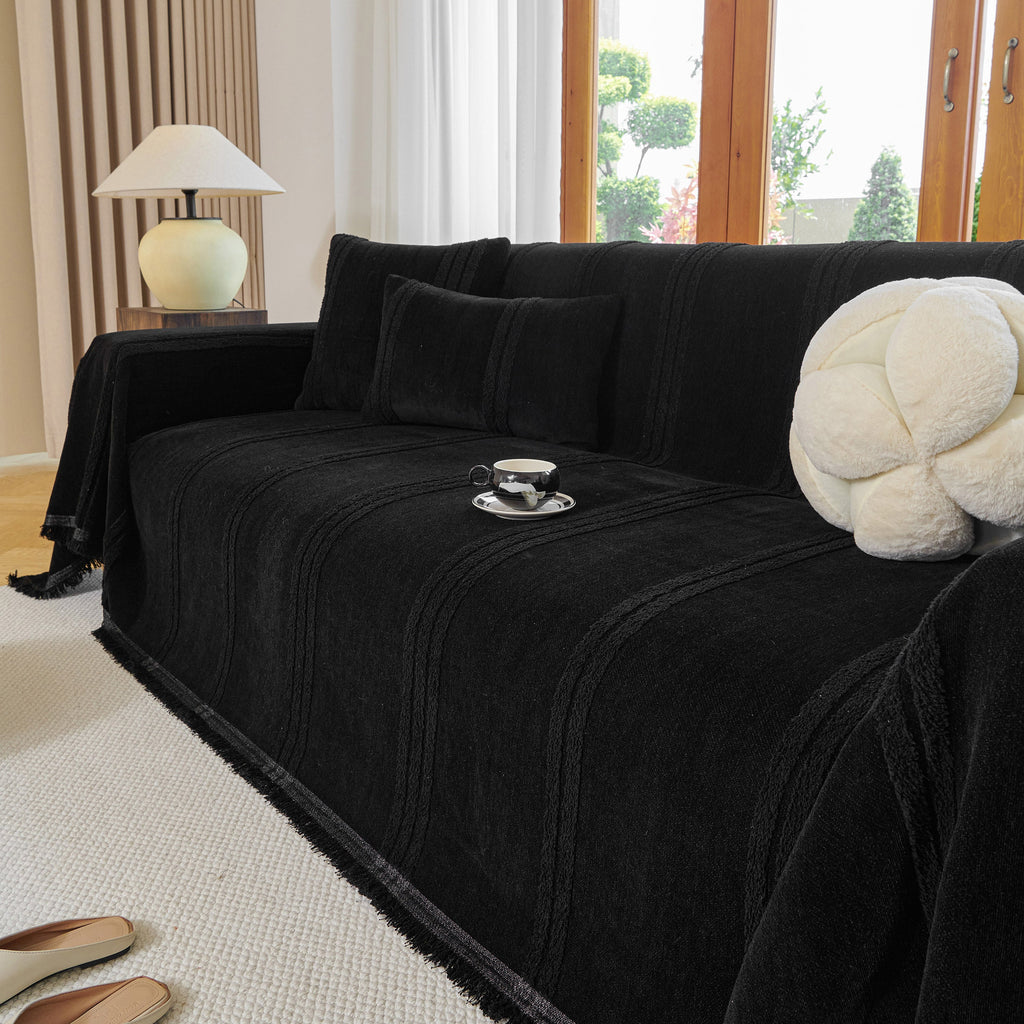 Textural Striped Chenille Sofa Covers, Boho Washable Decor Sofa Blankets Covers