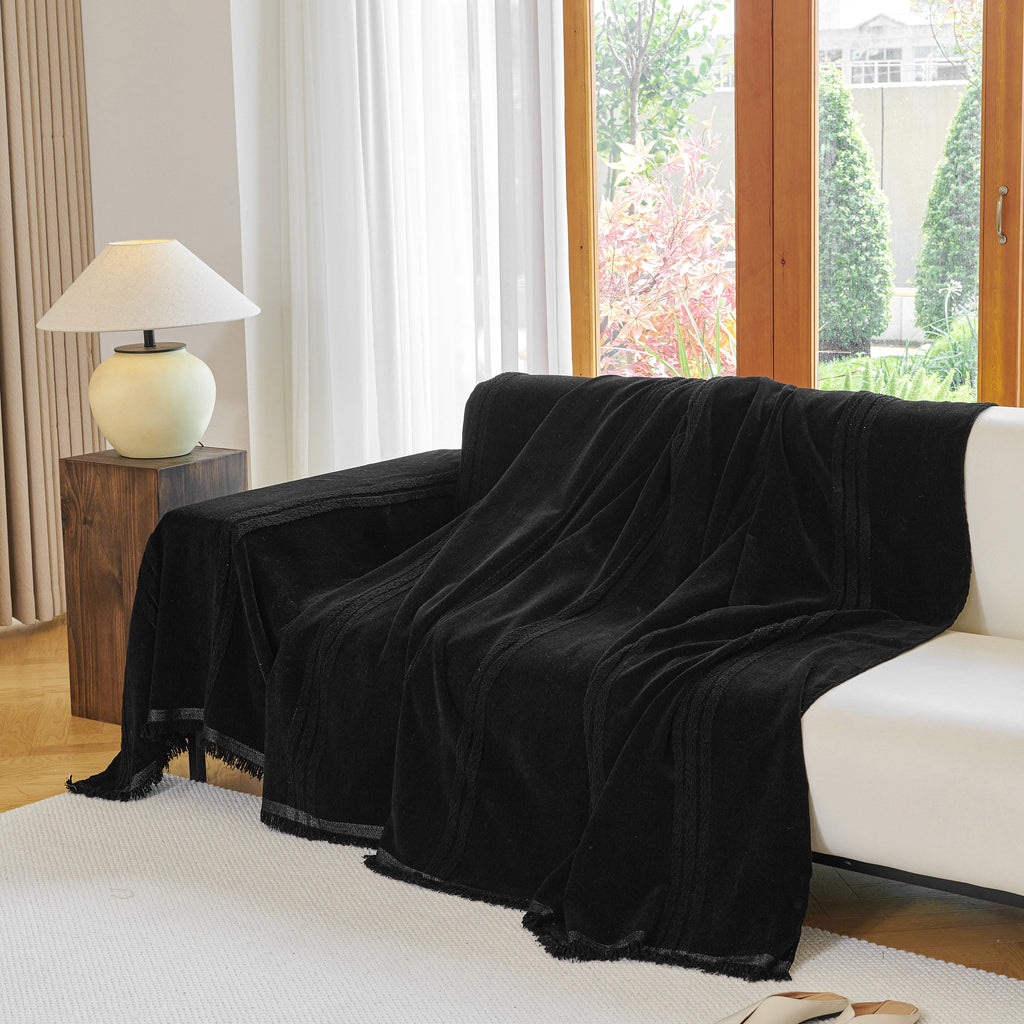 Textural Striped Chenille Sofa Covers, Boho Washable Decor Sofa Blankets Covers