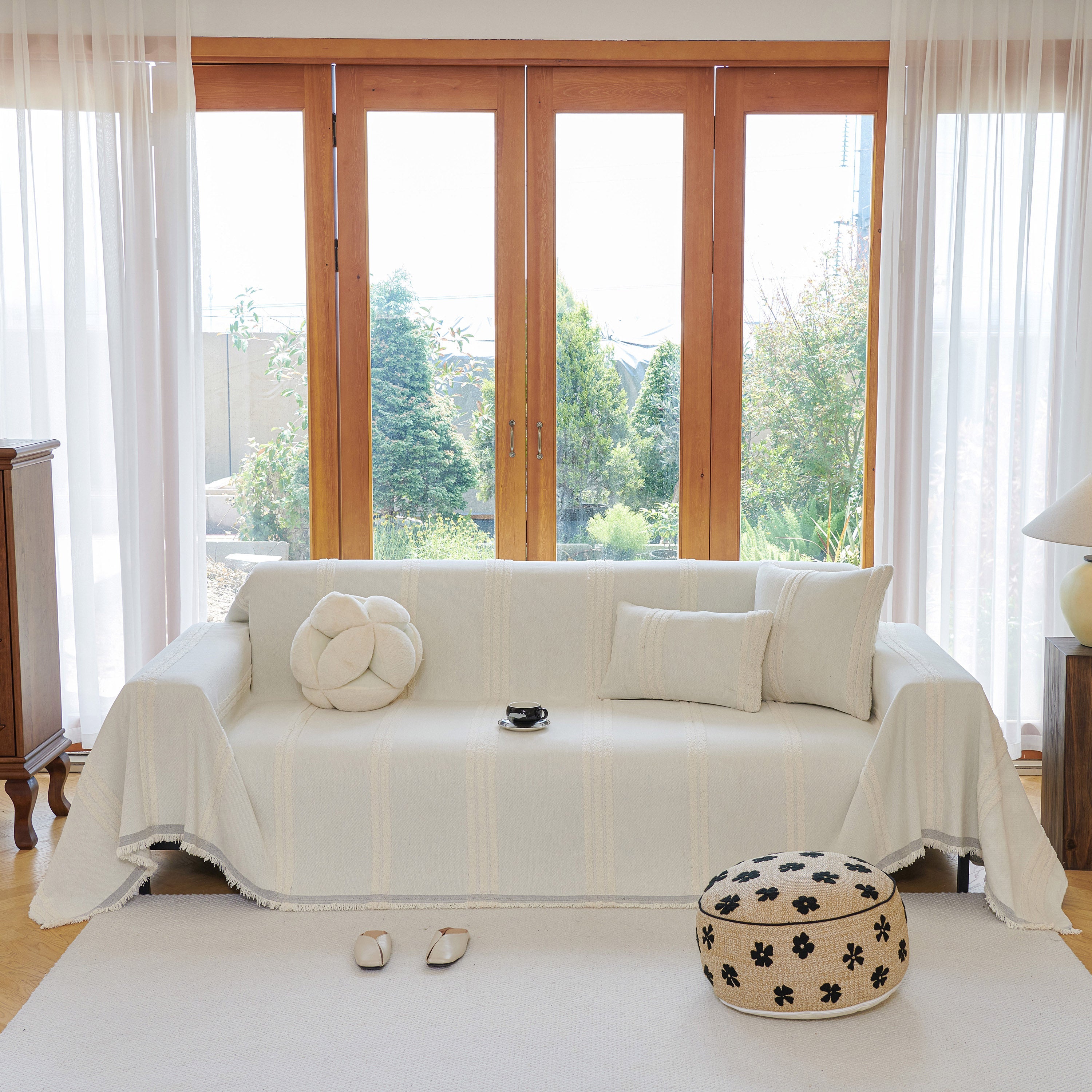 Textural Striped Chenille Sofa Covers, Boho Washable Decor Sofa Blankets Covers