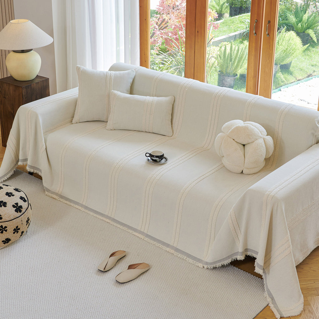 Textural Striped Chenille Sofa Covers, Boho Washable Decor Sofa Blankets Covers