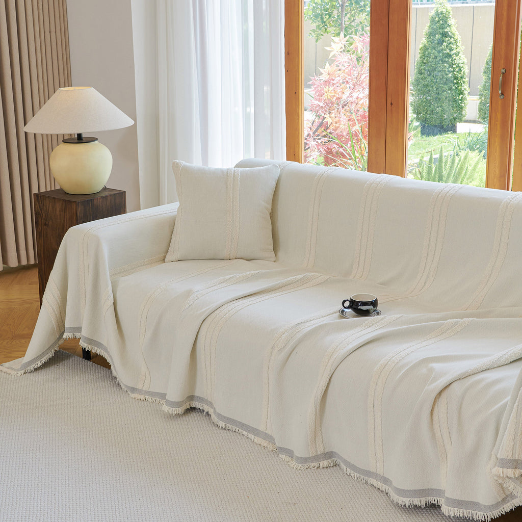 Textural Striped Chenille Sofa Covers, Boho Washable Decor Sofa Blankets Covers